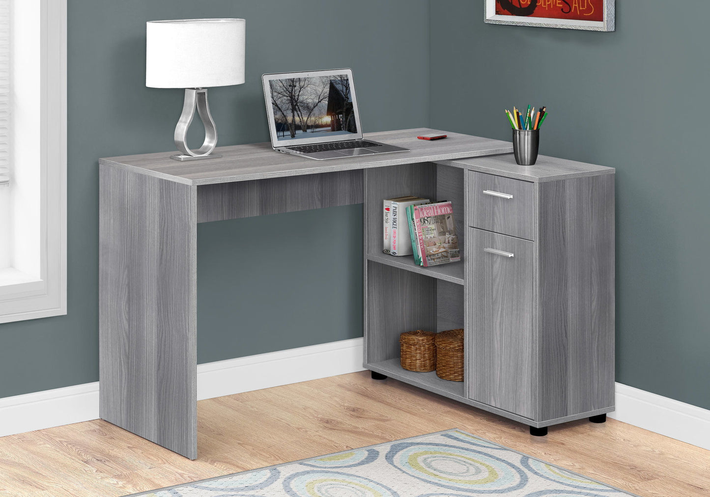 Computer Desk, Home Office, Corner, Storage Drawers, L Shape, Laptop, Contemporary & Modern - Gray