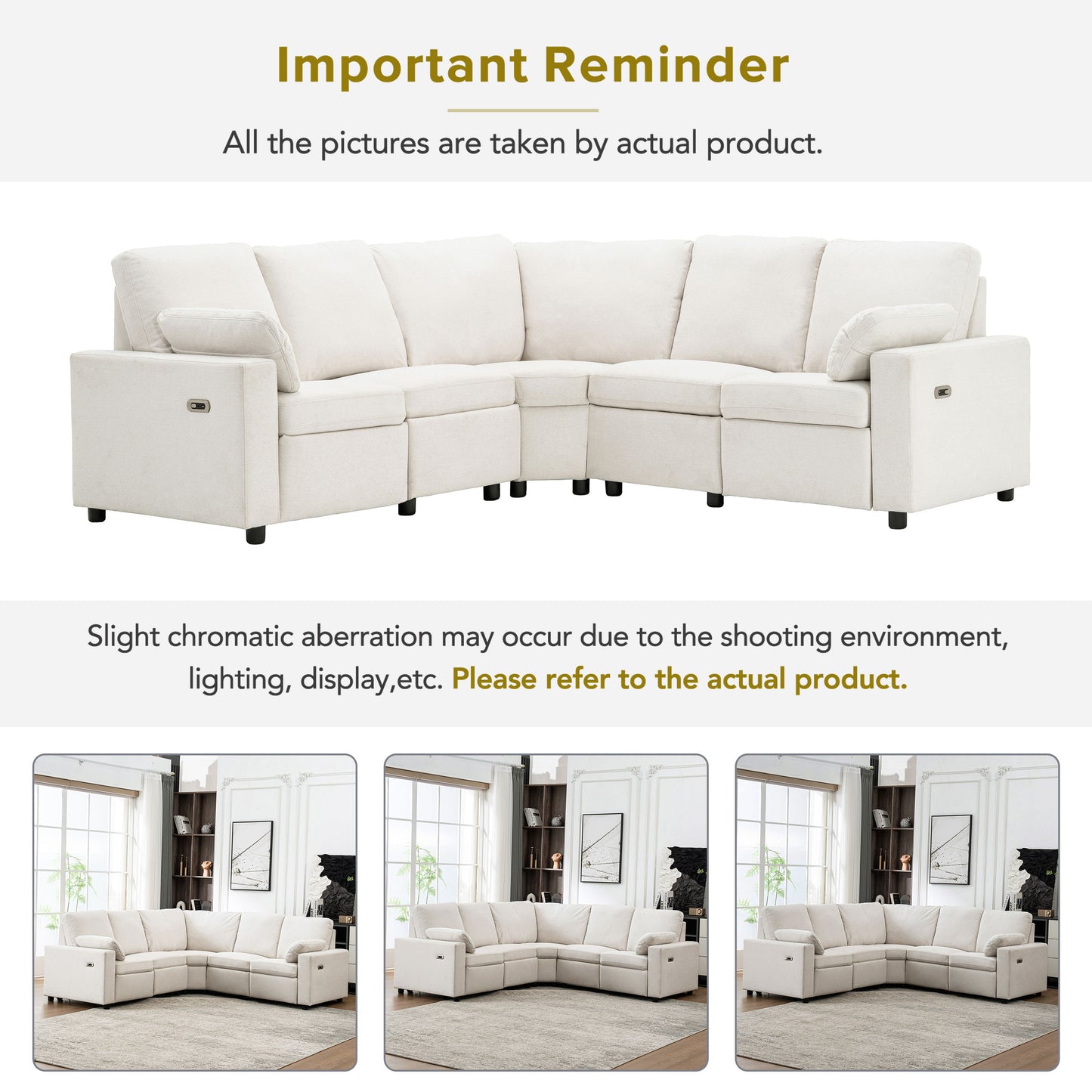 Power Recliner Sectional Sofa Home Theater Reclining Sofa With Two USB Ports, Two Storage Drawers For Living Room - Beige