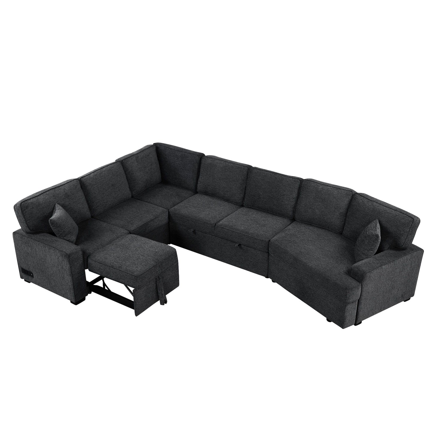 L-Shaped Sofa Sectional Sofa Couch Pull-Out Sofa Bed With Charging Devices And Cup Holders For Living Room - Blue Black