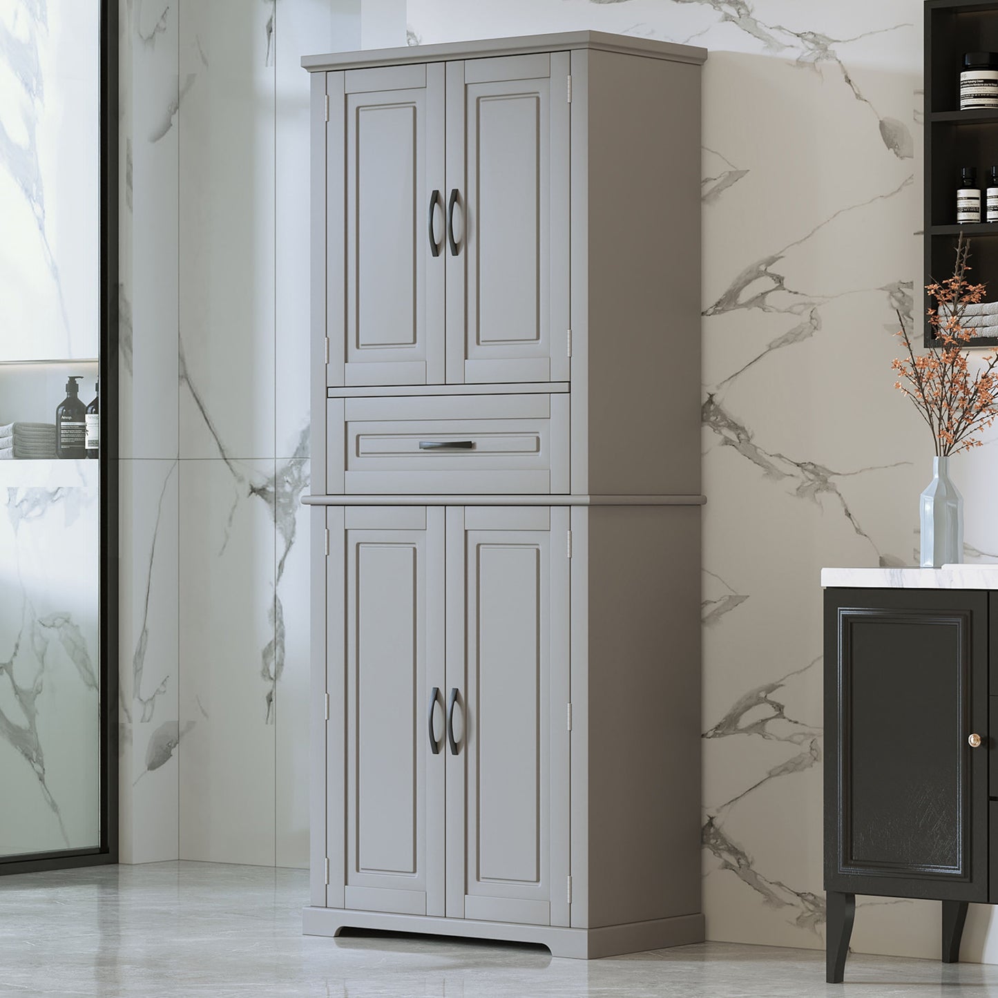 Bathroom Storage Cabinet With Multi Functional Storage Space, Material, Adjustable Shelf, Slide Rail Drawer - Gray