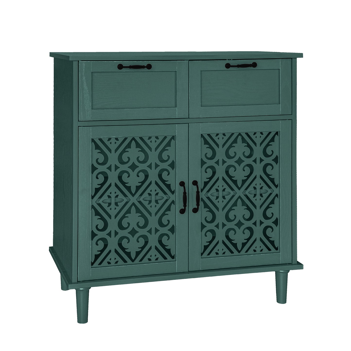 2 Door 2 Drawer Cabinet, American Furniture, Suitable For Bedroom, Living Room, Study - Dark Green