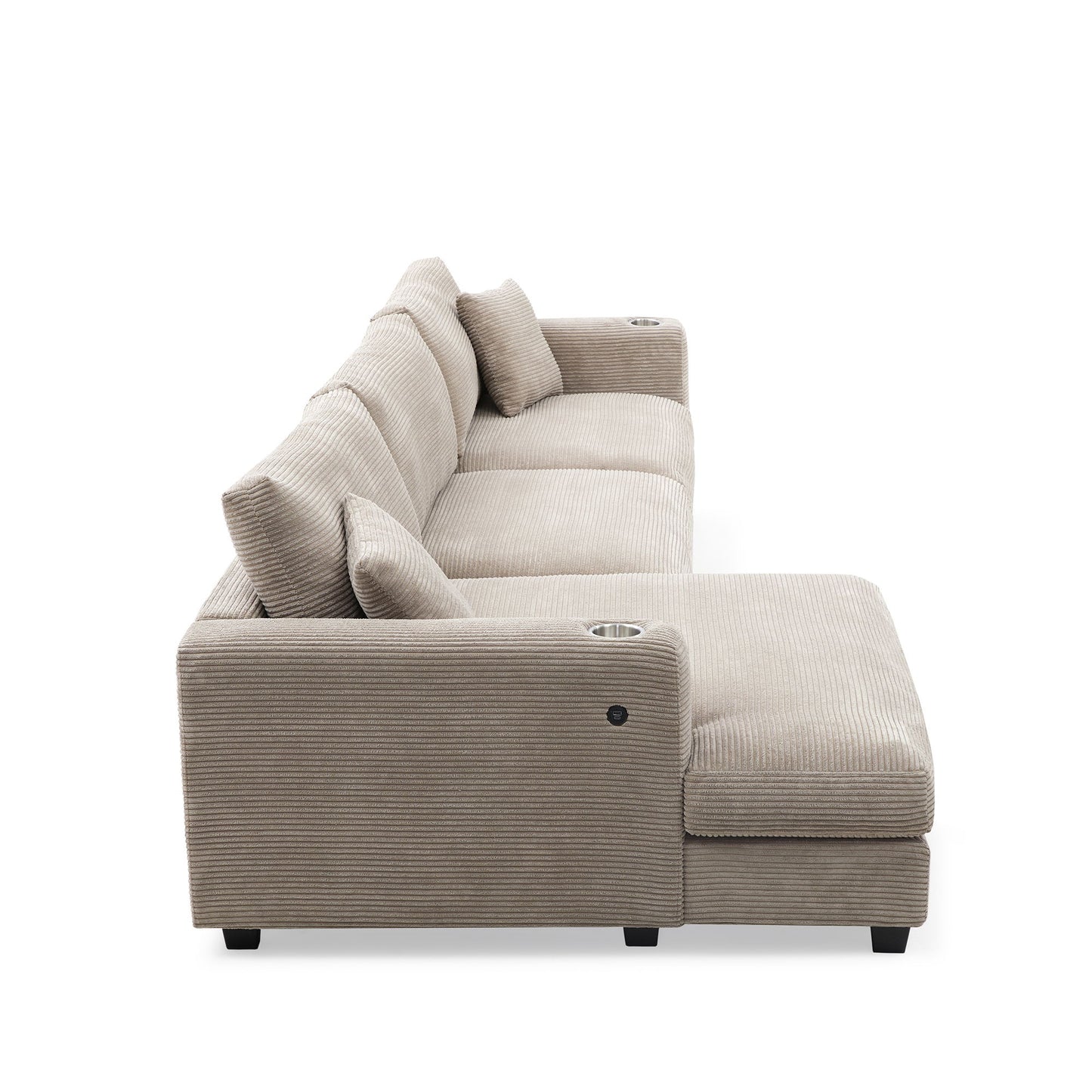 Oversized Sectional L Shaped Cloud Couch With USB Charging Port Cup Holder Deep And Wide Seat Sofa With Chaise Comfy - Khaki