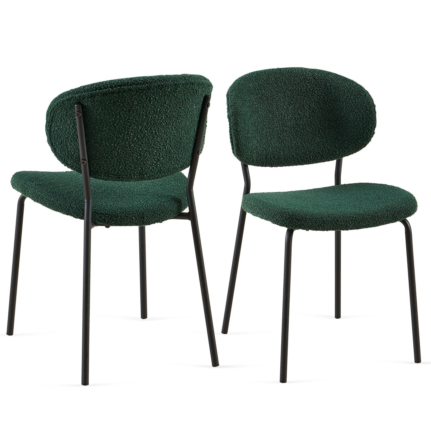 Boucle Dining Chairs, Dining Chairs With Metal Legs For Dining Room, Kitchen, Living Room (Set of 2) - Dark Green