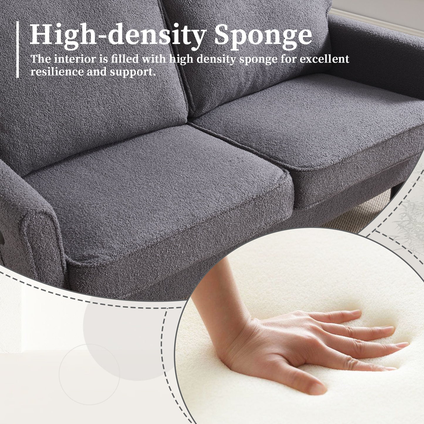 Mid Century Modern Loveseat Sofa, 2 Seater With USB & Removable Pillow Cover - Gray