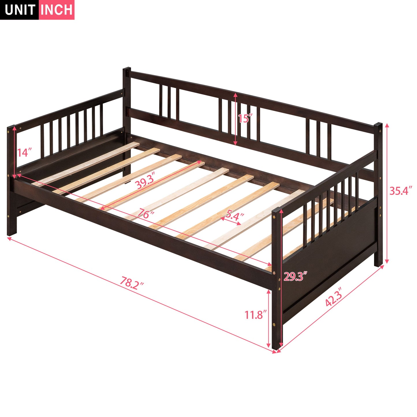 Twin Size Modern Daybed, Multifunctional - Espresso