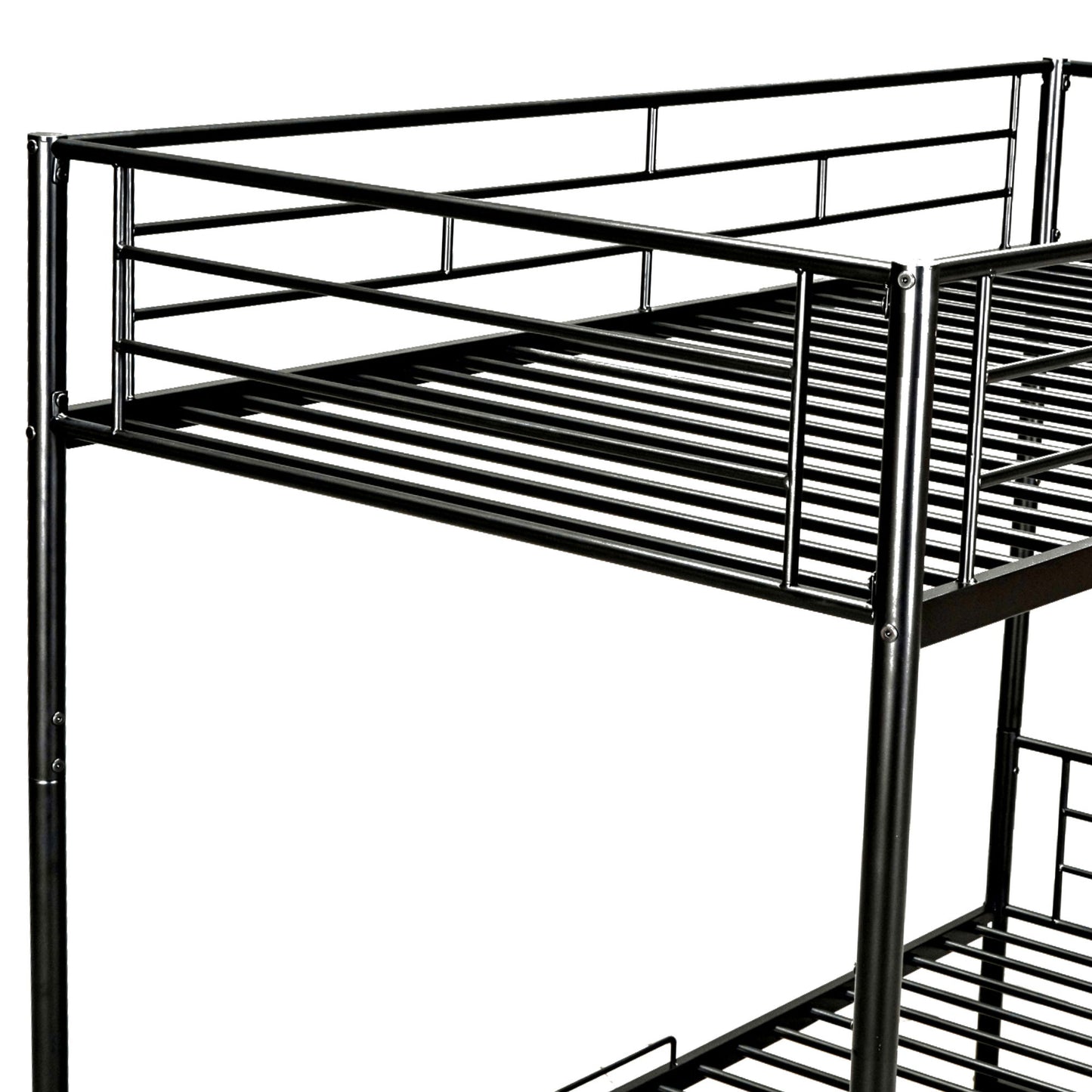 Twin Over Twin Bunk Bed With Shelf And Guardrails - Black