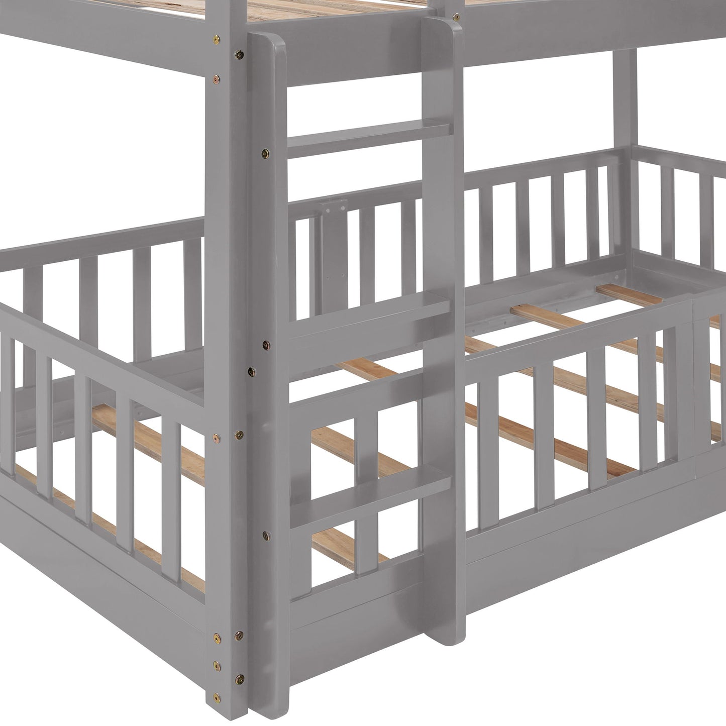 Twin Over Twin Classic Bunk Bed & Slide And Ladder - Gray