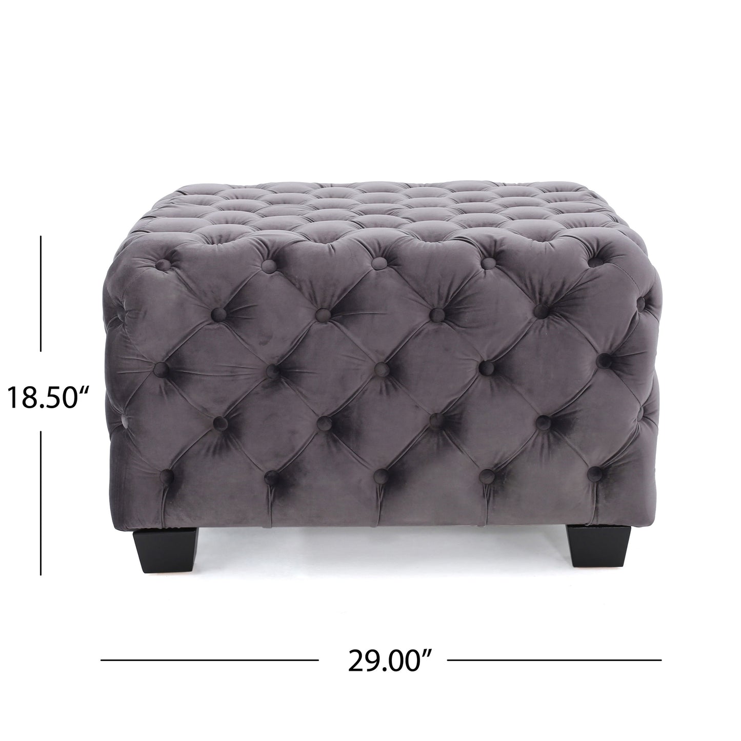 Modern Glam Velvet Ottoman With Button Tufted Diamond Stitch Design - Gray