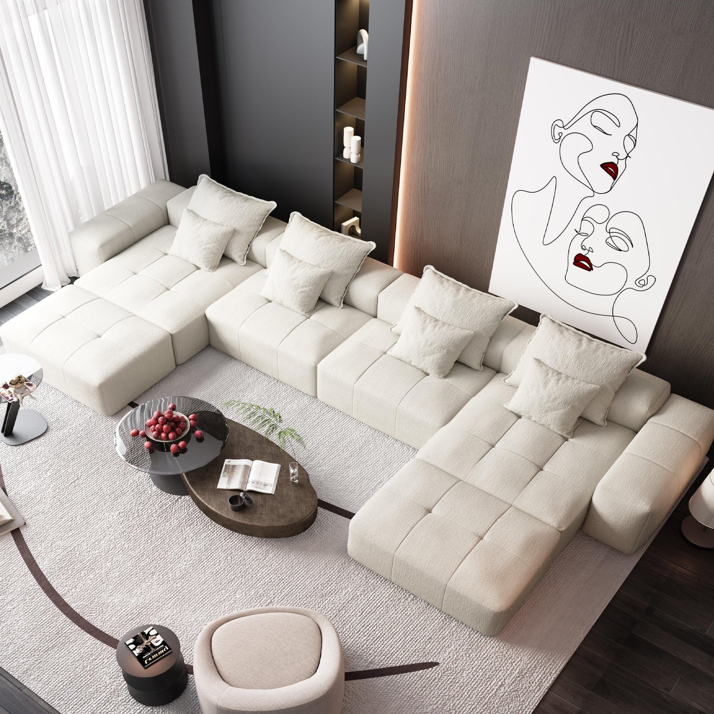 Modern Oversized Modular Sectional Sofa, Sparkling Chenille Fabric Soft Cushion Sofa With 8 Pillows, 8 Pieces Diy Combination Tufted Sofa, No Assembly Required - Beige