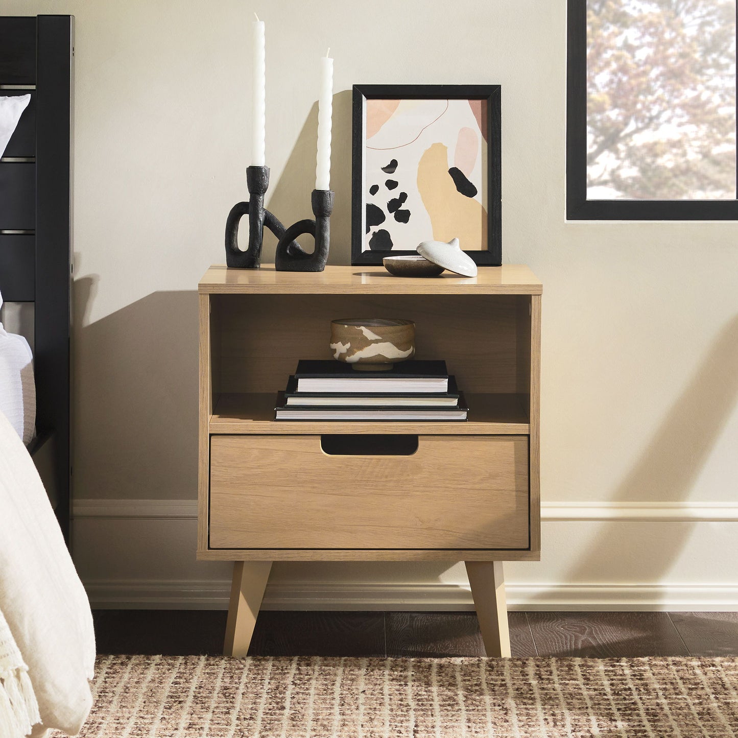 Modern 1 Drawer Nightstand With Open Cubby - Riviera