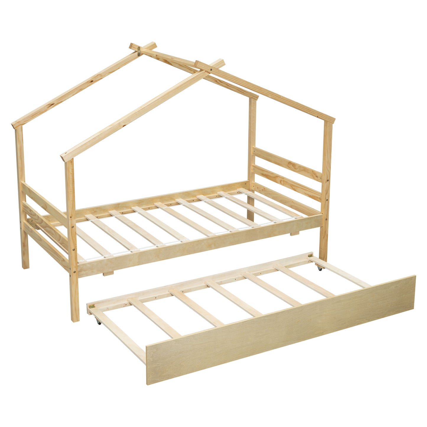 Twin Size House-Shaped Bed With Trundle - Natural
