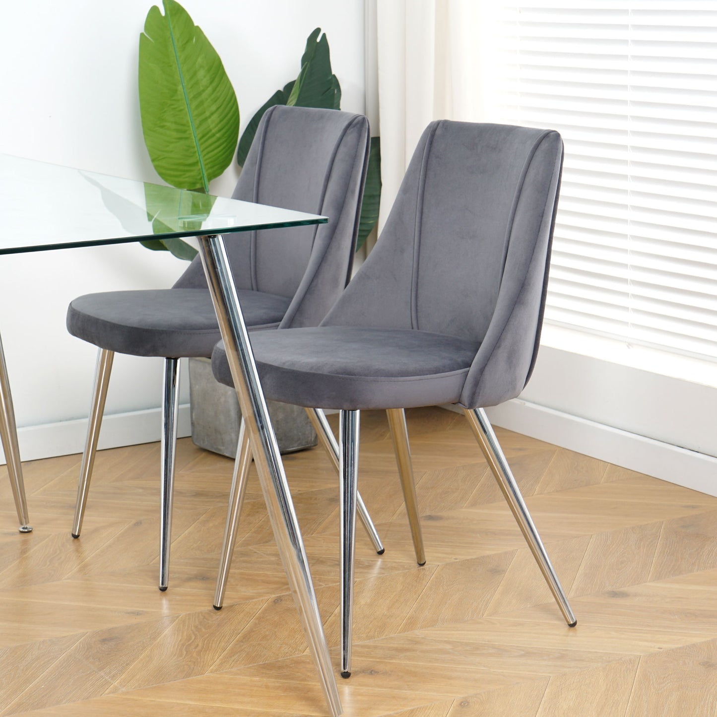 Modern Velvet Dining Chairs, Upholstered Accent Chairs With Chrome Legs For Home And Kitchen - Gray