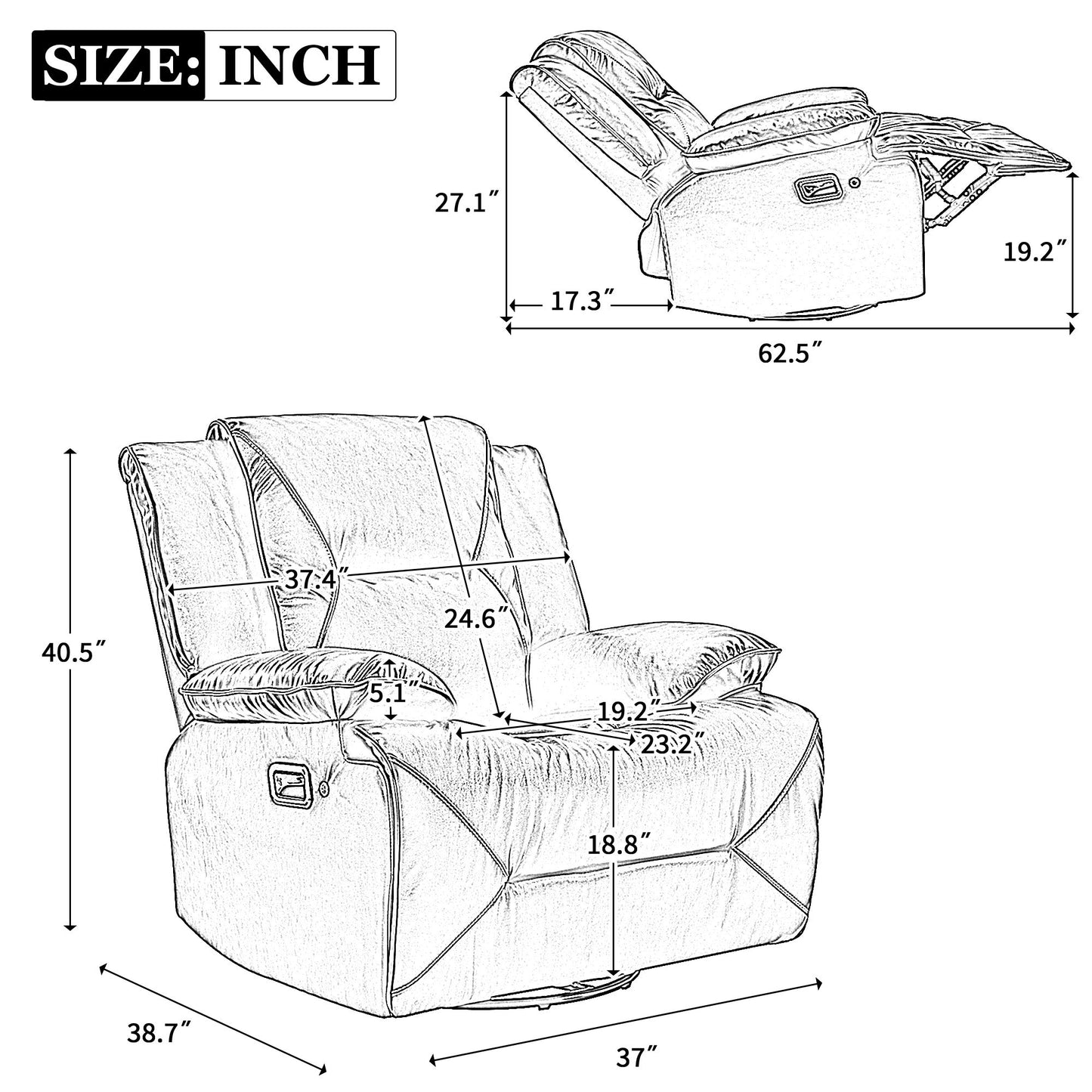 360ÔøΩÔøΩ Swivel And Rocking Home Theater Recliner Manual Recliner Chair With A Led Light Strip For Living Room - Gray