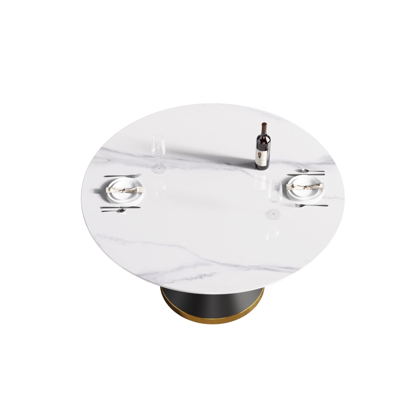 53.15" Modern Artificial Stone Round Carbon Steel Base Dining Table, Can Accommodate 6 People -White / Black