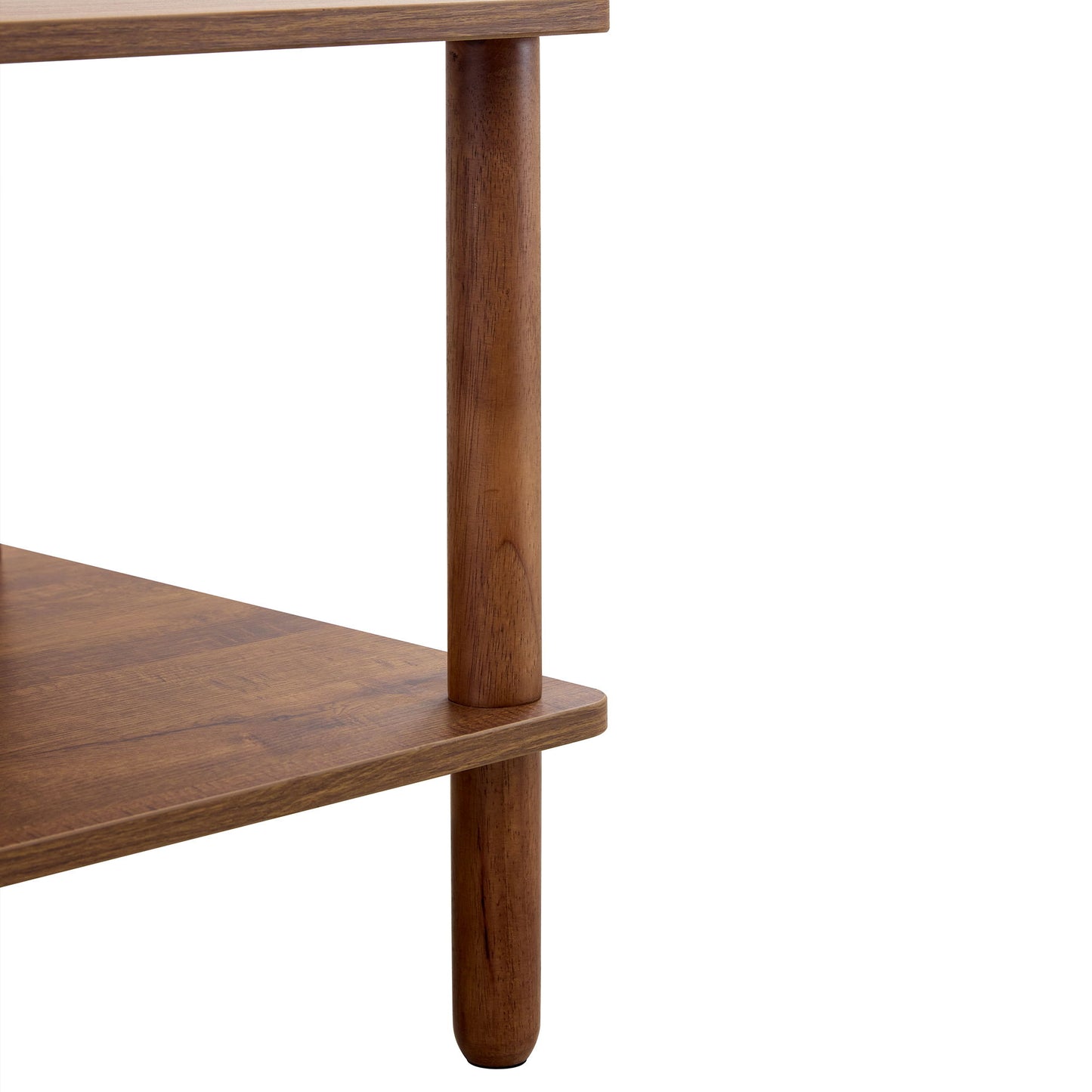 Modern 2 Tier Coffee Table For Living Room Furniture, Rectangular Center Table With Open Storage Shelf, Rounded Rubberwood Legs - Walnut Brown