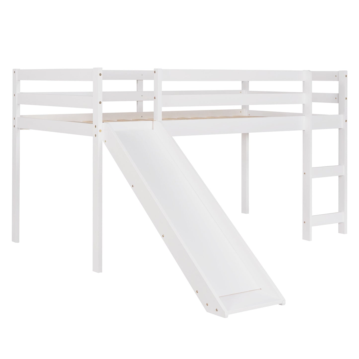 Twin Loft Bed With Slide, Multifunctional Design - White