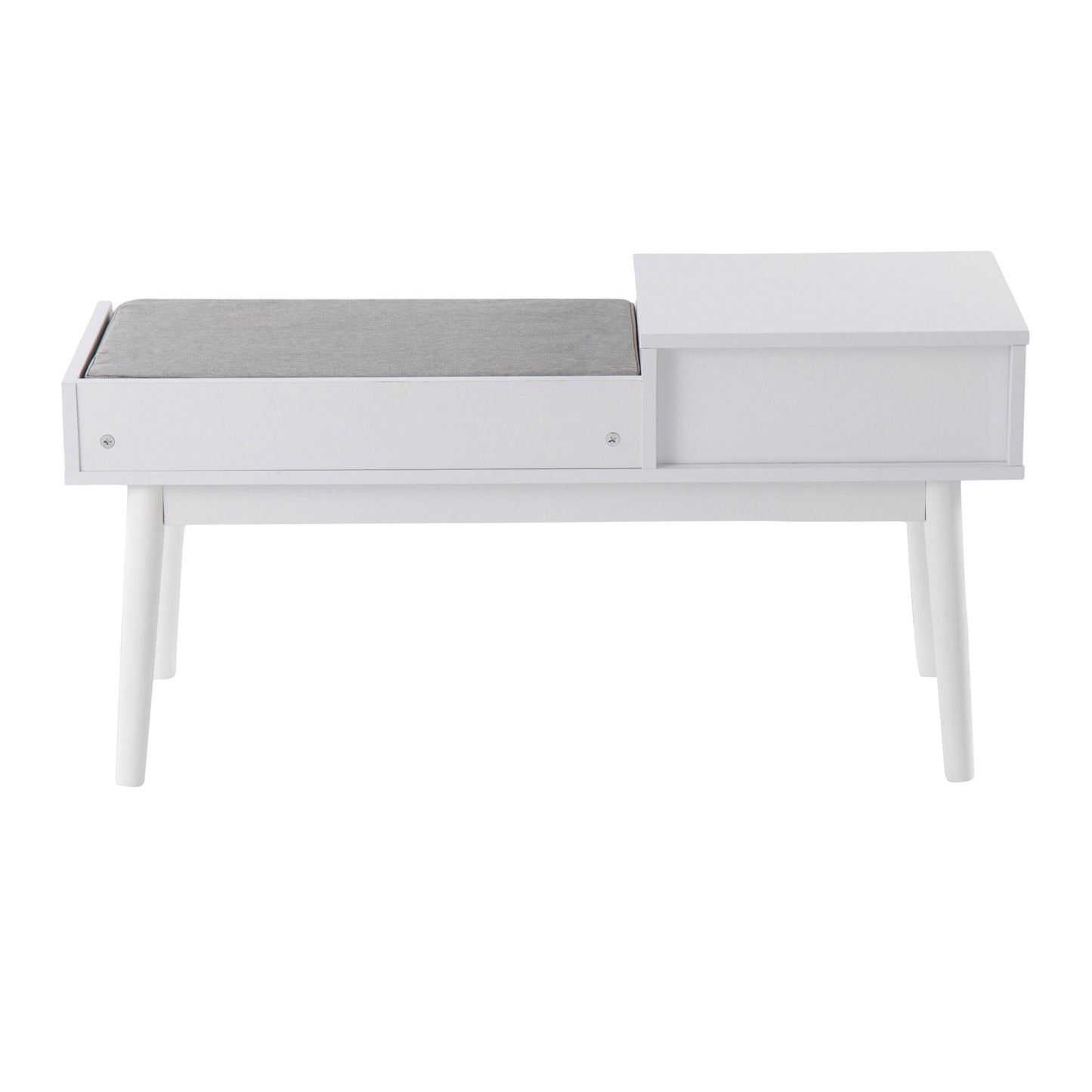 Telephone Contemporary Bench With Pull Out Drawer - White / Gray
