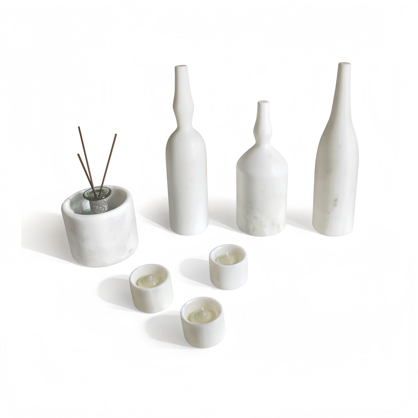 Luxury Natural Marble Living Room Accessories Set, 7 Pieces, Genuine Real Marble - White