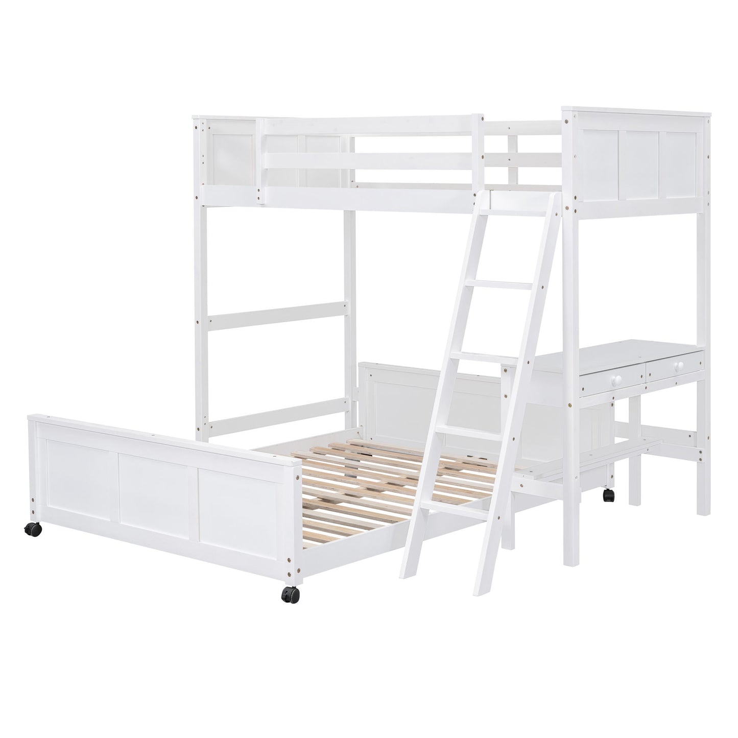 Twin Over Full Bunk Bed With Desk - White