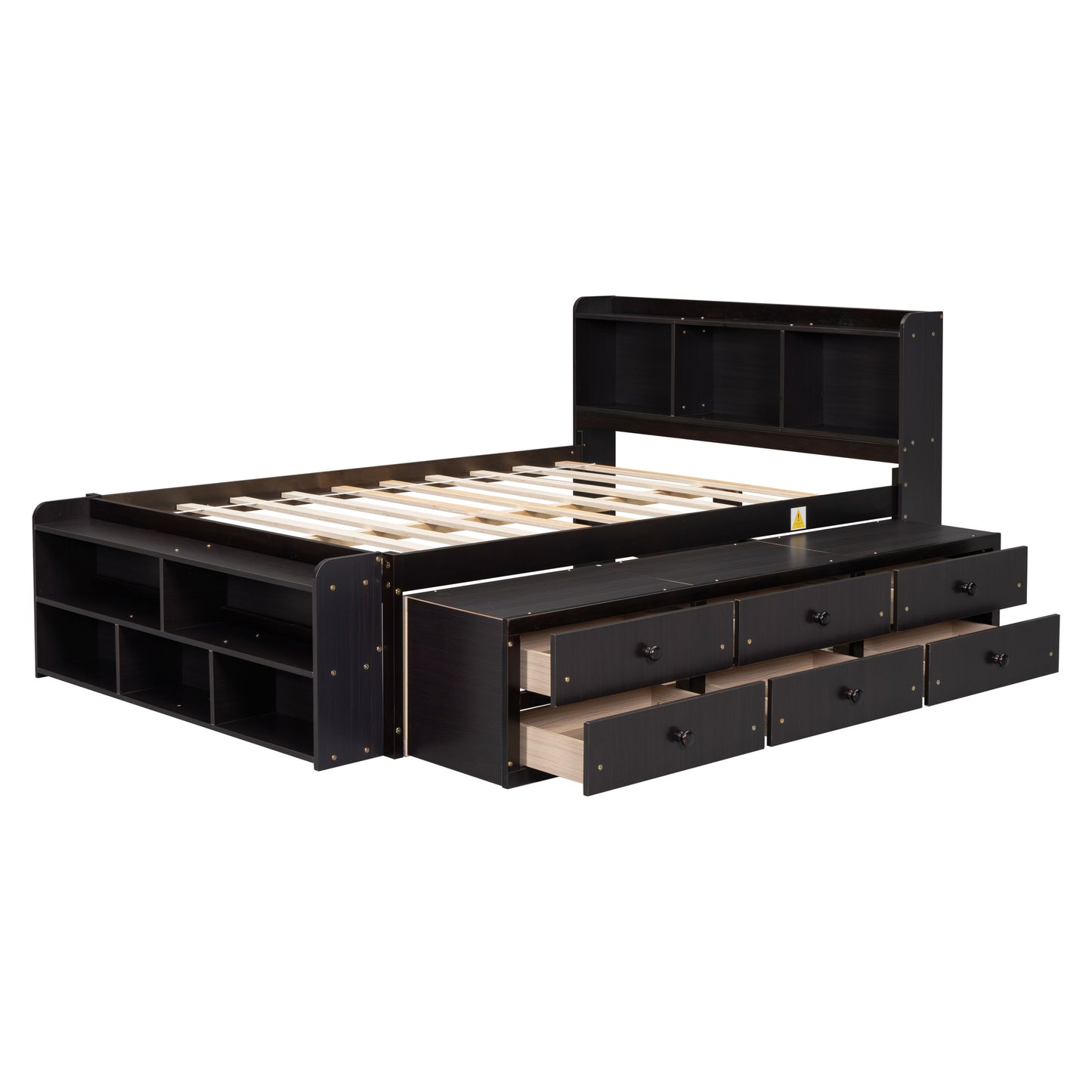 Full Bed With Bookcase Headboard, Under Bed Storage Drawers And Bed End Storage Case - Espresso