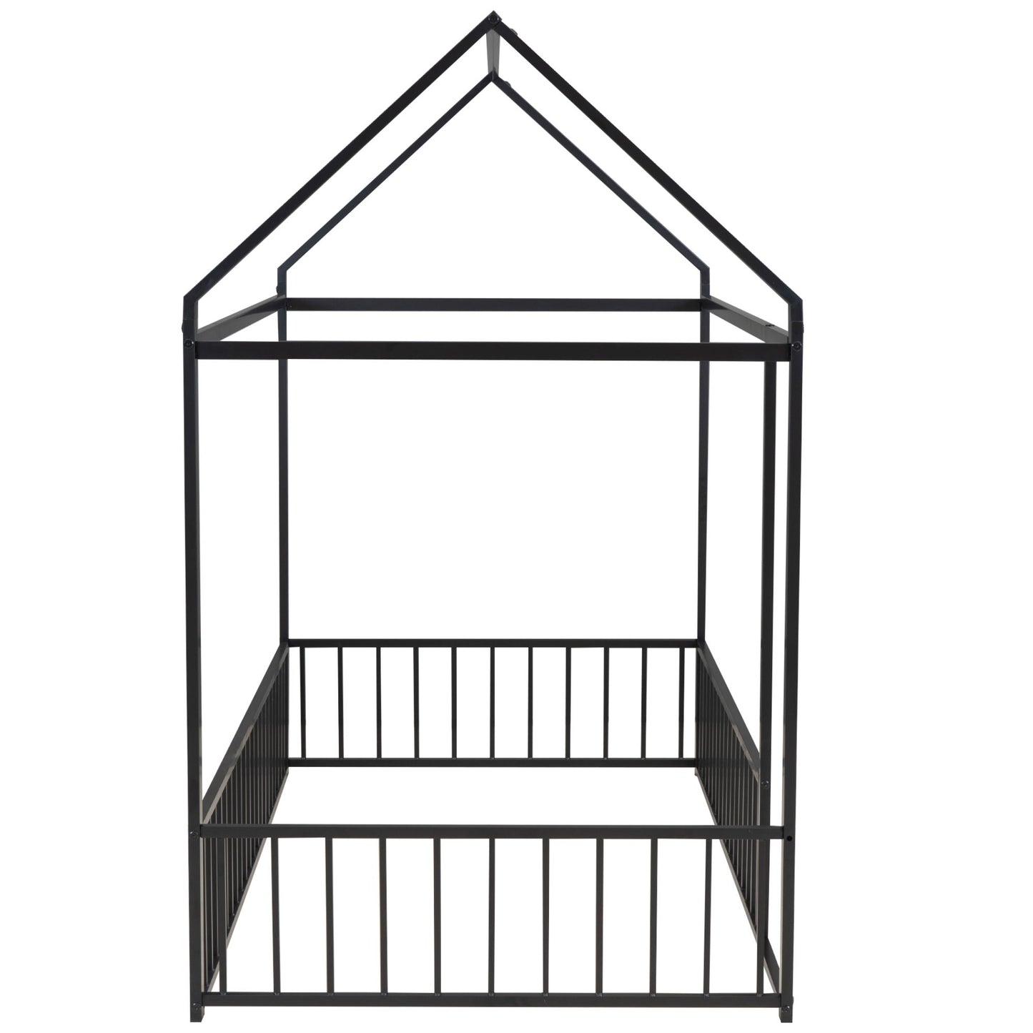 Twin Size Bed House Bed Frame With Fence - Black
