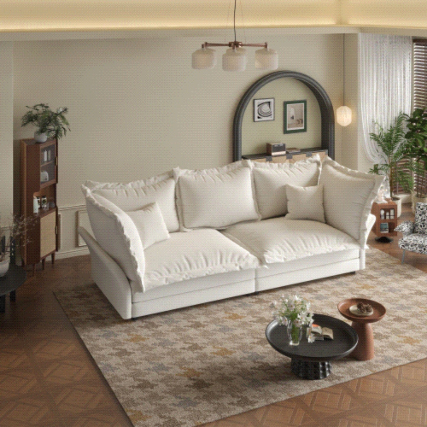 Modern Comfy Upholstered Sofa Cloud Couch, Deep Seat Couches With Multiple Large Soft Pillows, Convertible Deep Seat Chaise Longue For Living Room - Beige