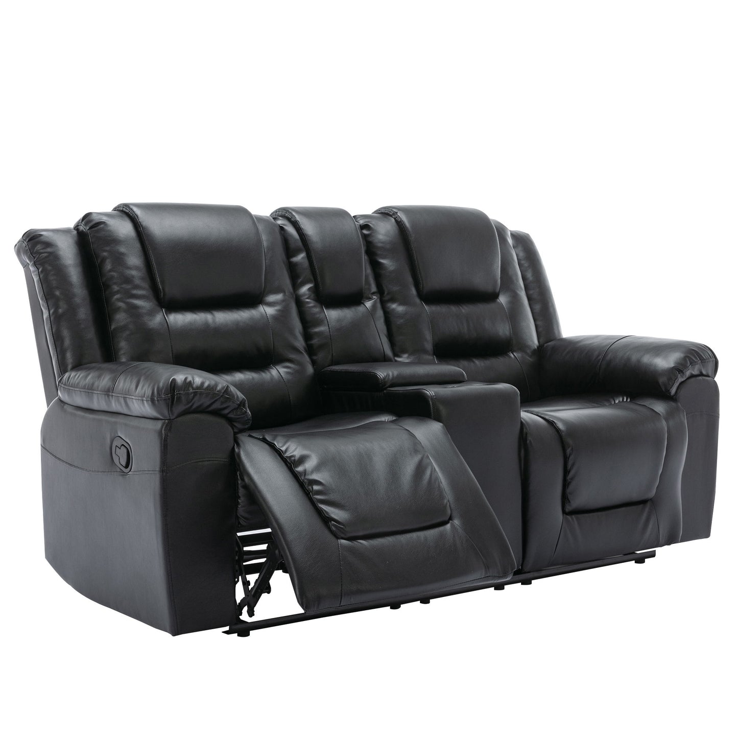 2 Seater Home Theater Recliner Manual Recliner Chair With A Storage Box And Two Cup Holders For Living Room - Black