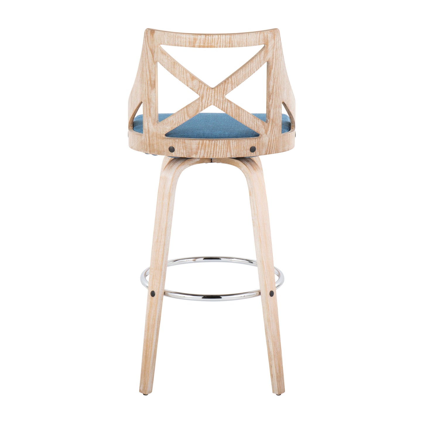 Charlotte - Farmhouse Fixed Height Counter Stool With Swivel And Round Footrest (Set of 2) - Blue / White Washed