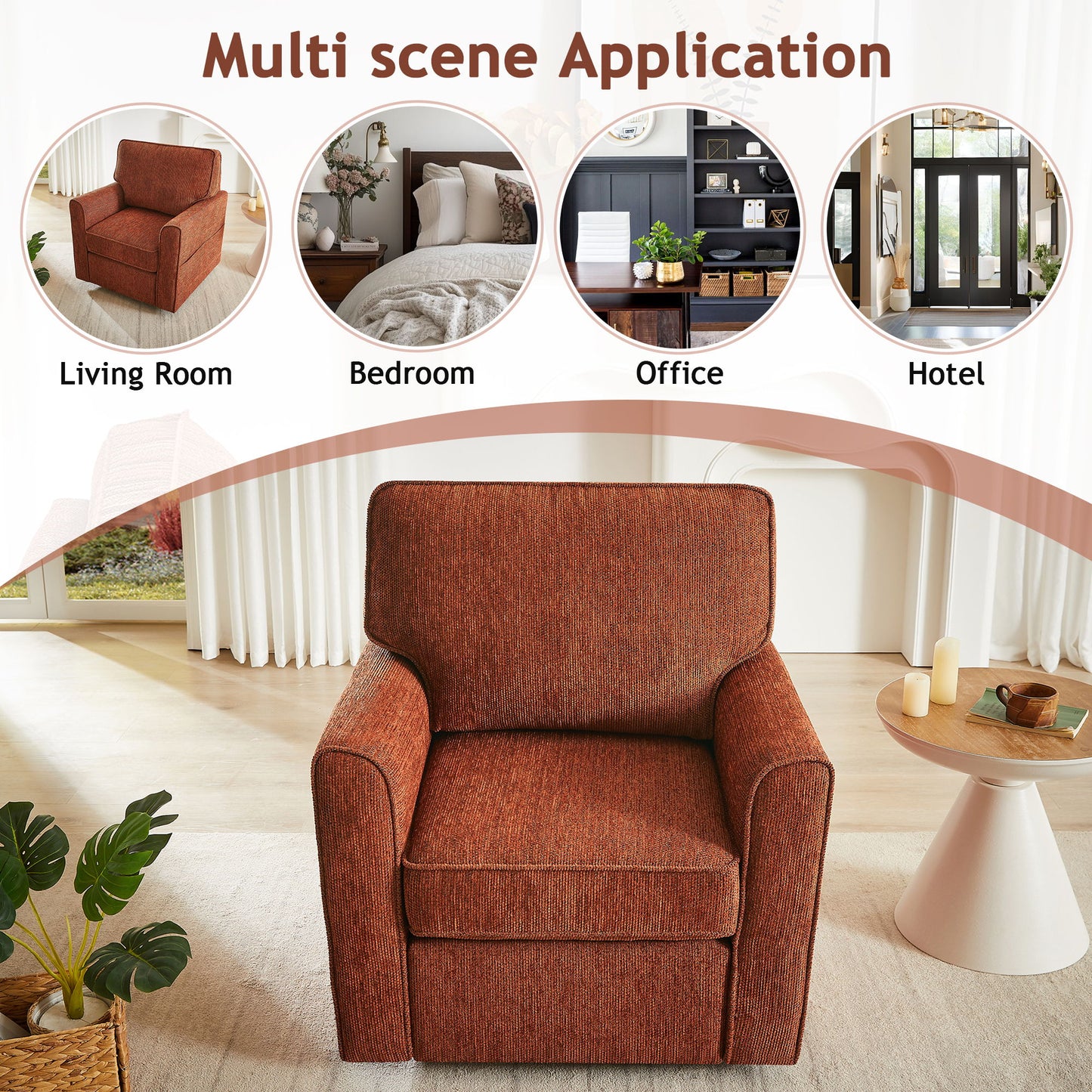 360 Degree Swivel Chair Accent Barrel Armchair With Side Pockets - Red