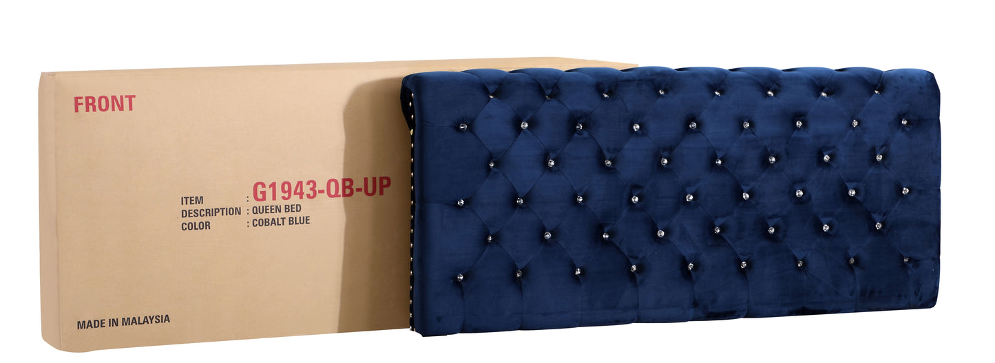 Button Tufted Upholstered Bed - Navy Blue