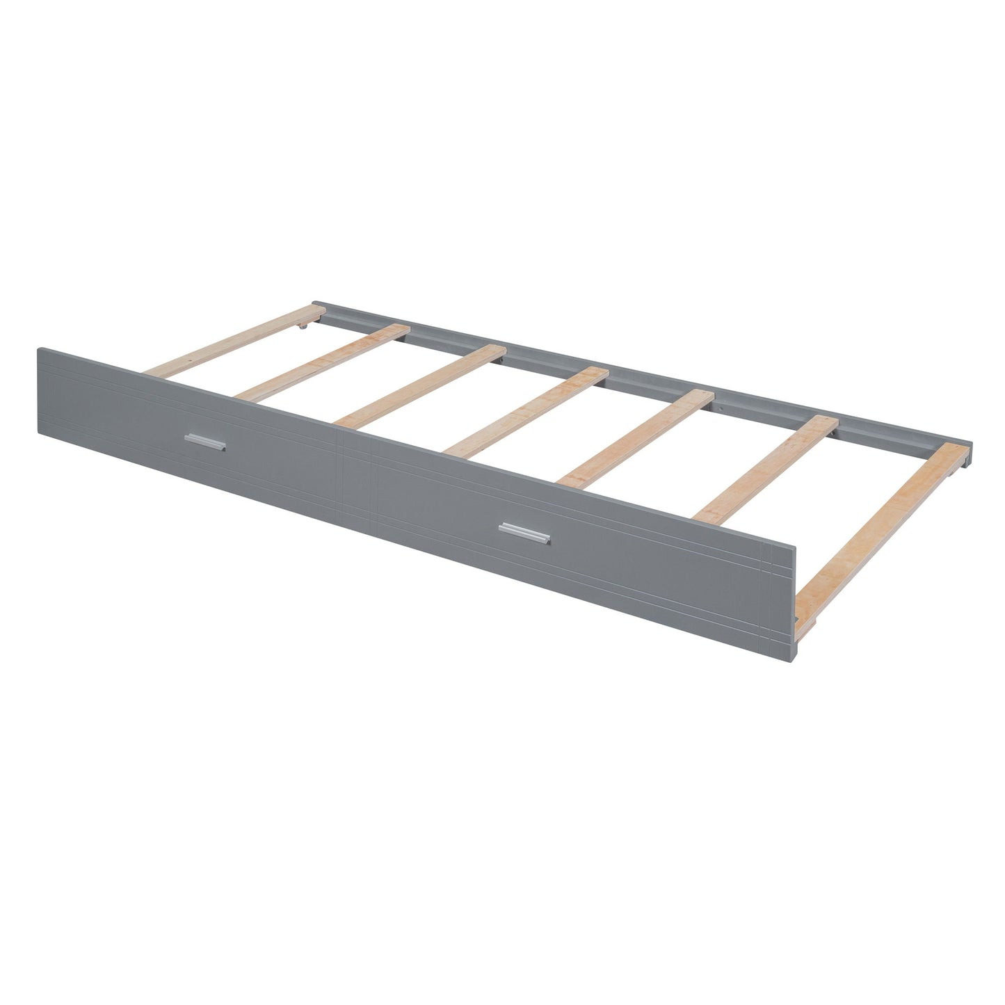 Full Over Full Bunk Bed With Twin Size Trundle And Staircase - Gray
