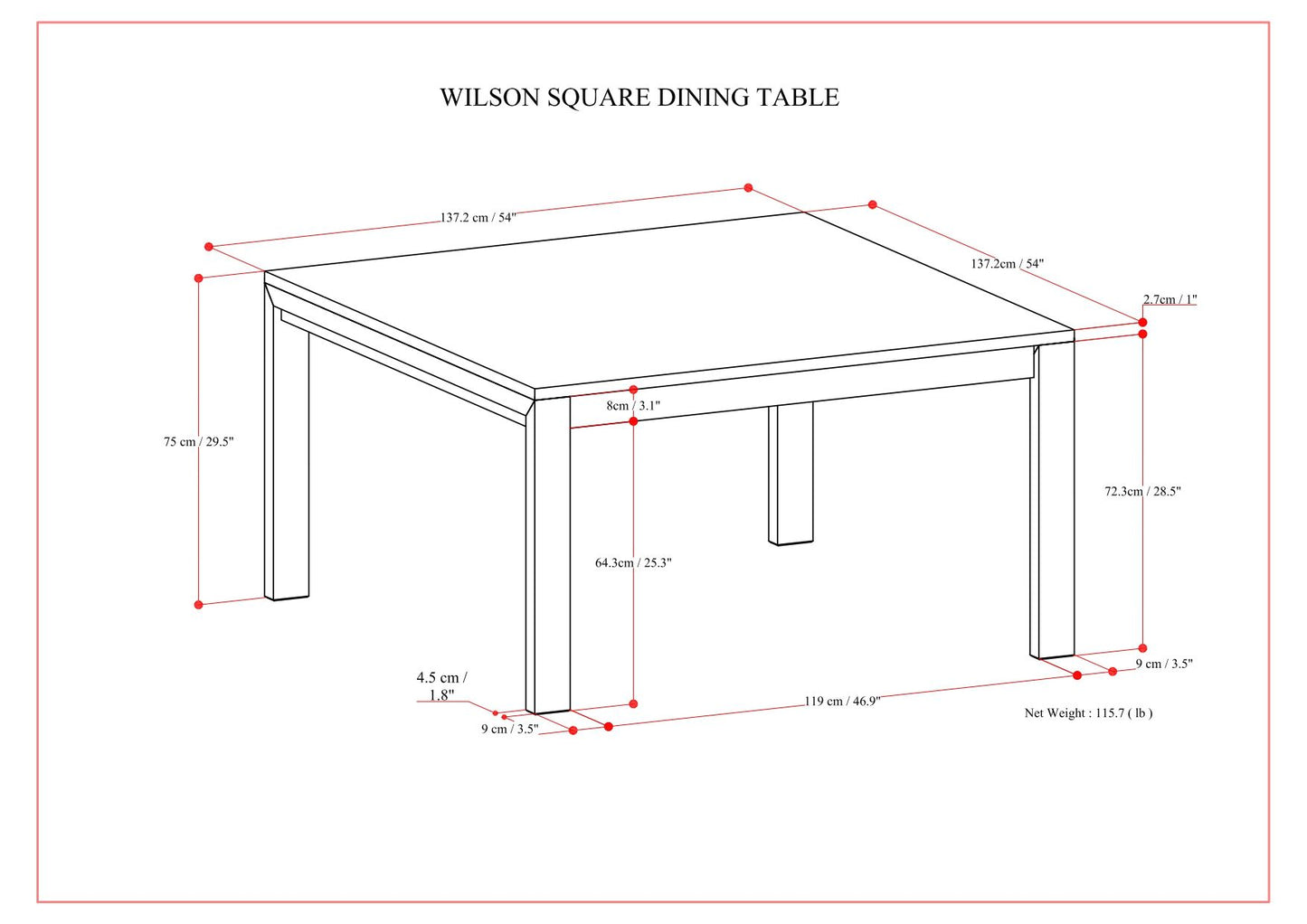 Wilson - Square Dining Table - Brown