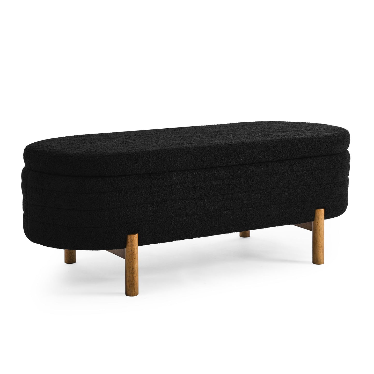 Ottoman Oval Storage Bench With Rubber Wood Legs - Black