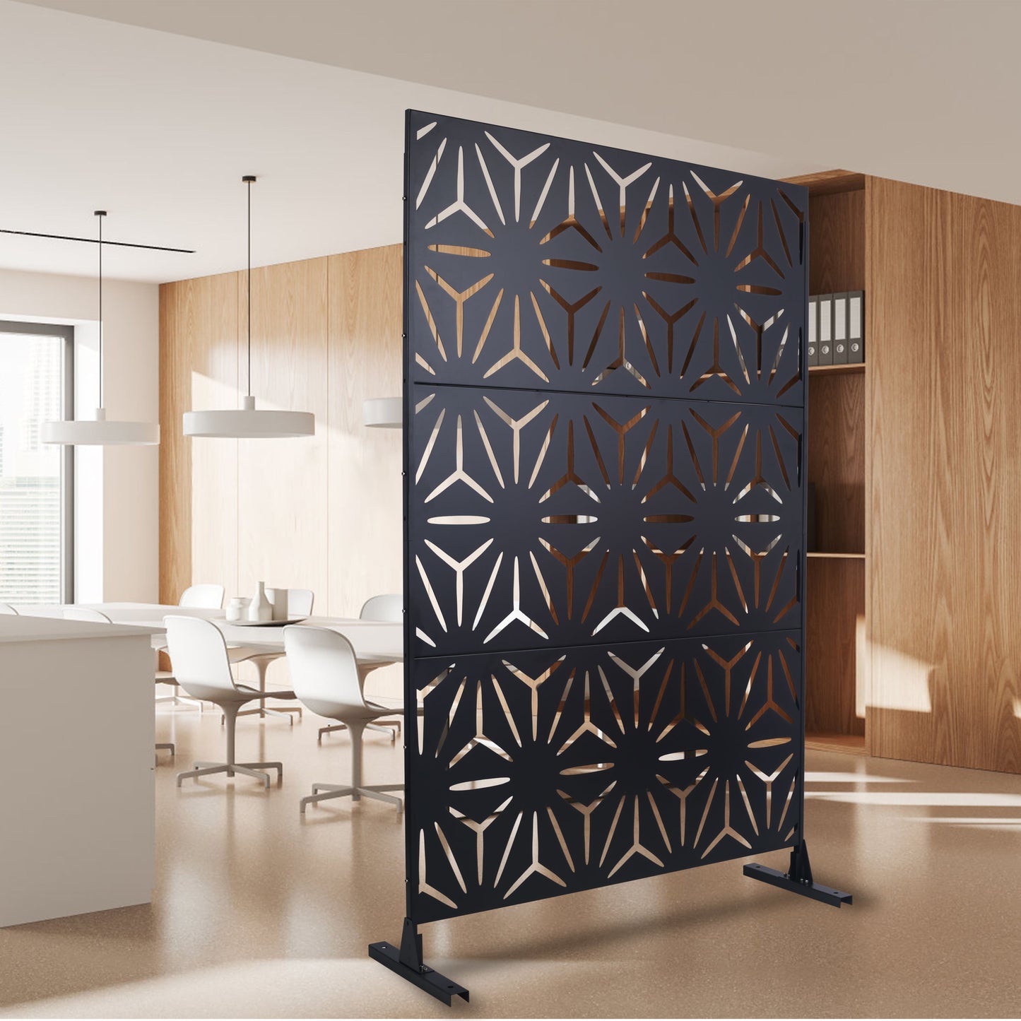 Outdoor & Indoor Privacy Screen, Metal Privacy Screen, Freestanding Decorative Privacy Screen For Deck Balcony Patio - Black