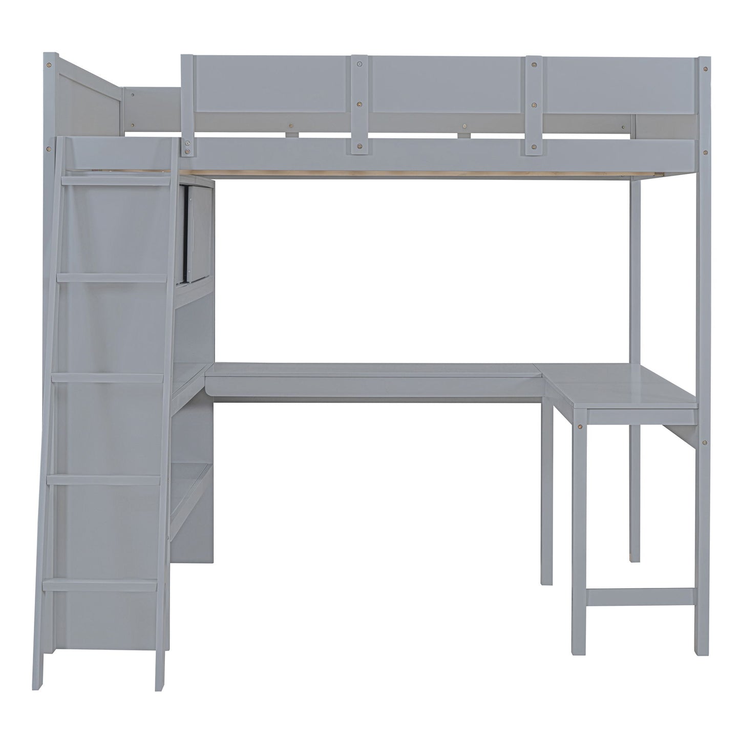 Full Size Modern Loft Bed With Desk And Shelves - Gray