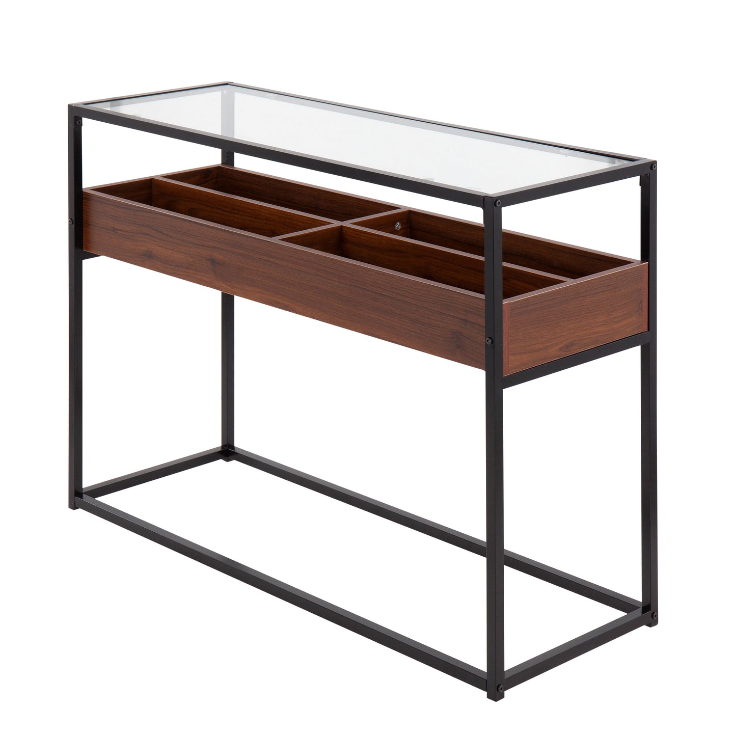 Display Contemporary Console Table - Black / Walnut / Clear