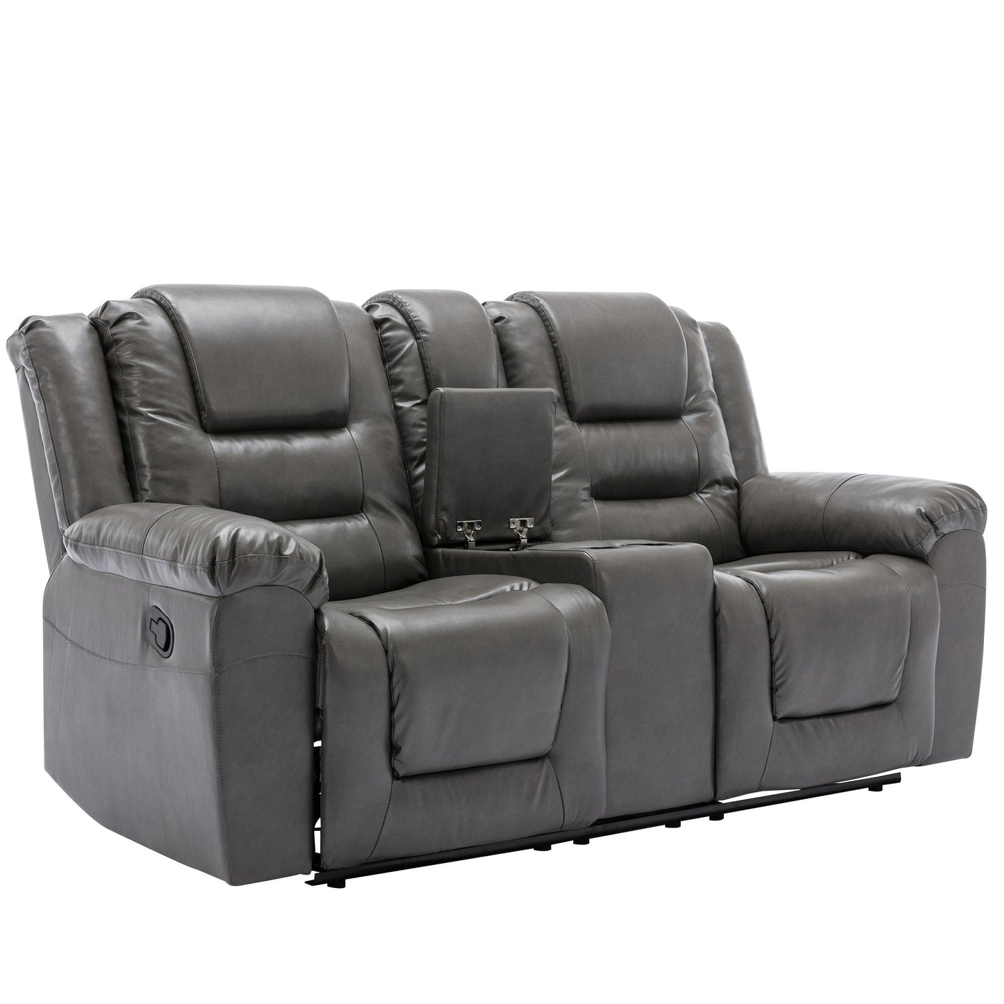 2 Seater Home Theater Recliner Manual Recliner Chair With A Storage Box And Two Cup Holders For Living Room - Gray