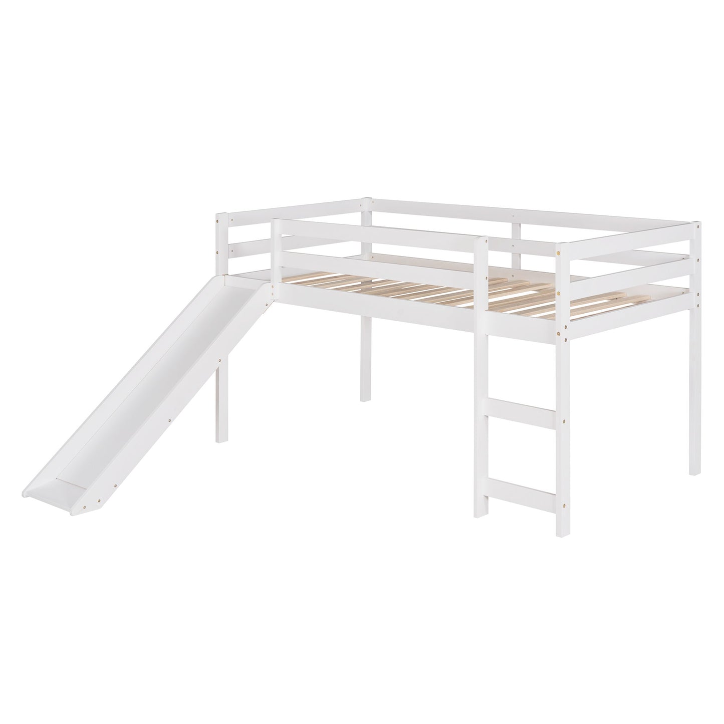 Twin Loft Bed With Slide, Multifunctional Design - White