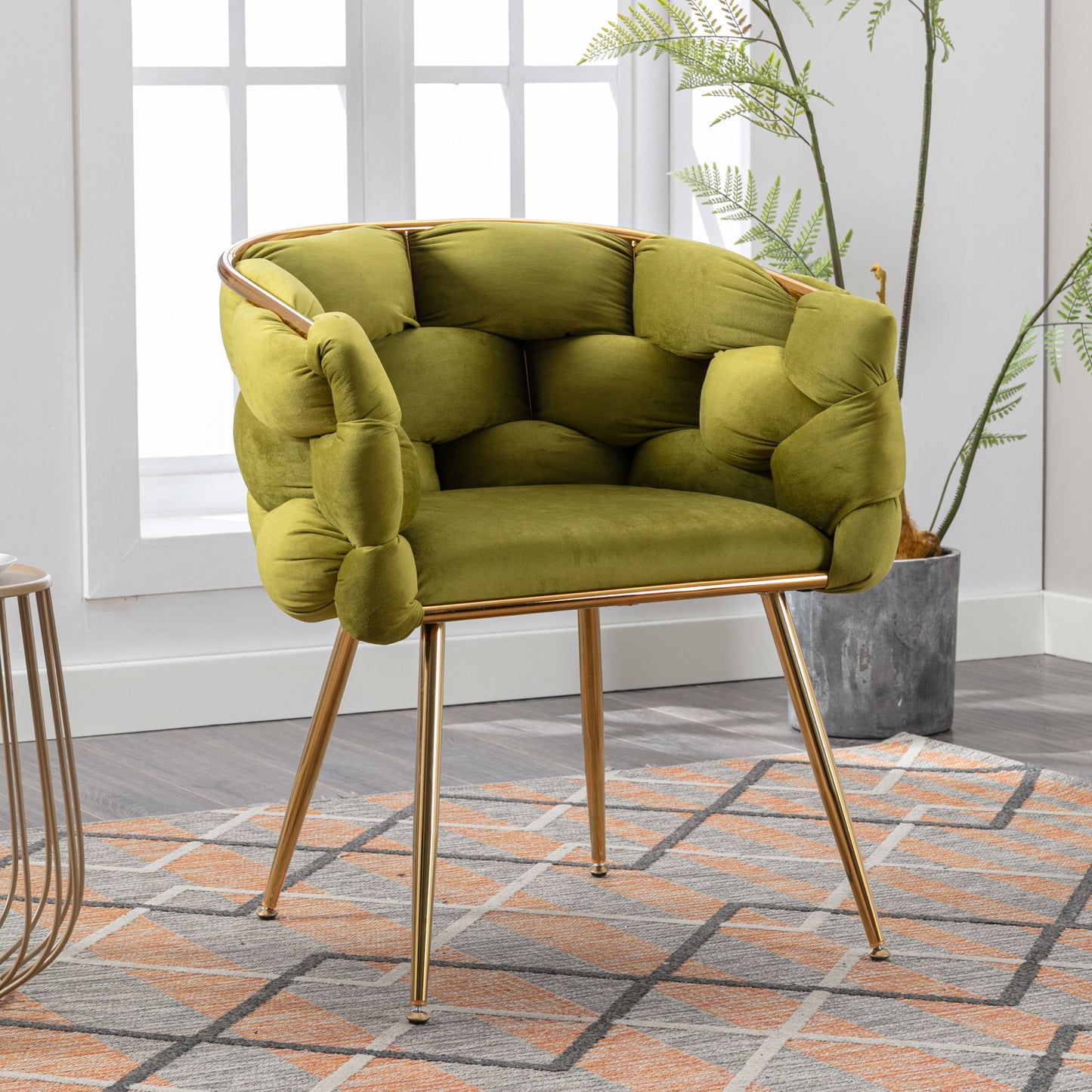 Luxury Modern Simple Leisure Velvet Single Sofa Chair Bedroom Lazy Person Household Dresser Stool Manicure Table Back Chair - Olive Green