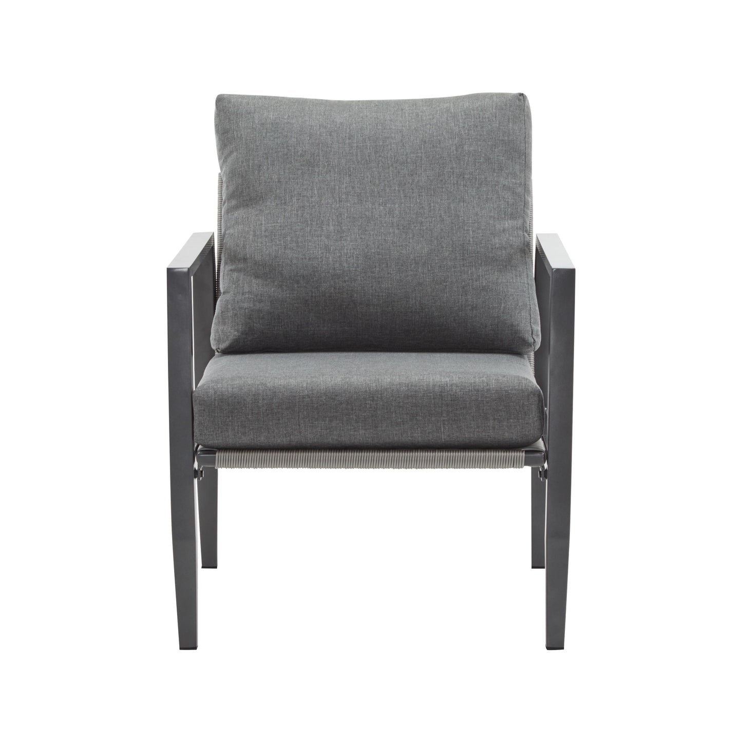 Modern Aluminum Lounge Chair With Rope Accents And Cushions For Indoor And Outdoor Spaces - Gray
