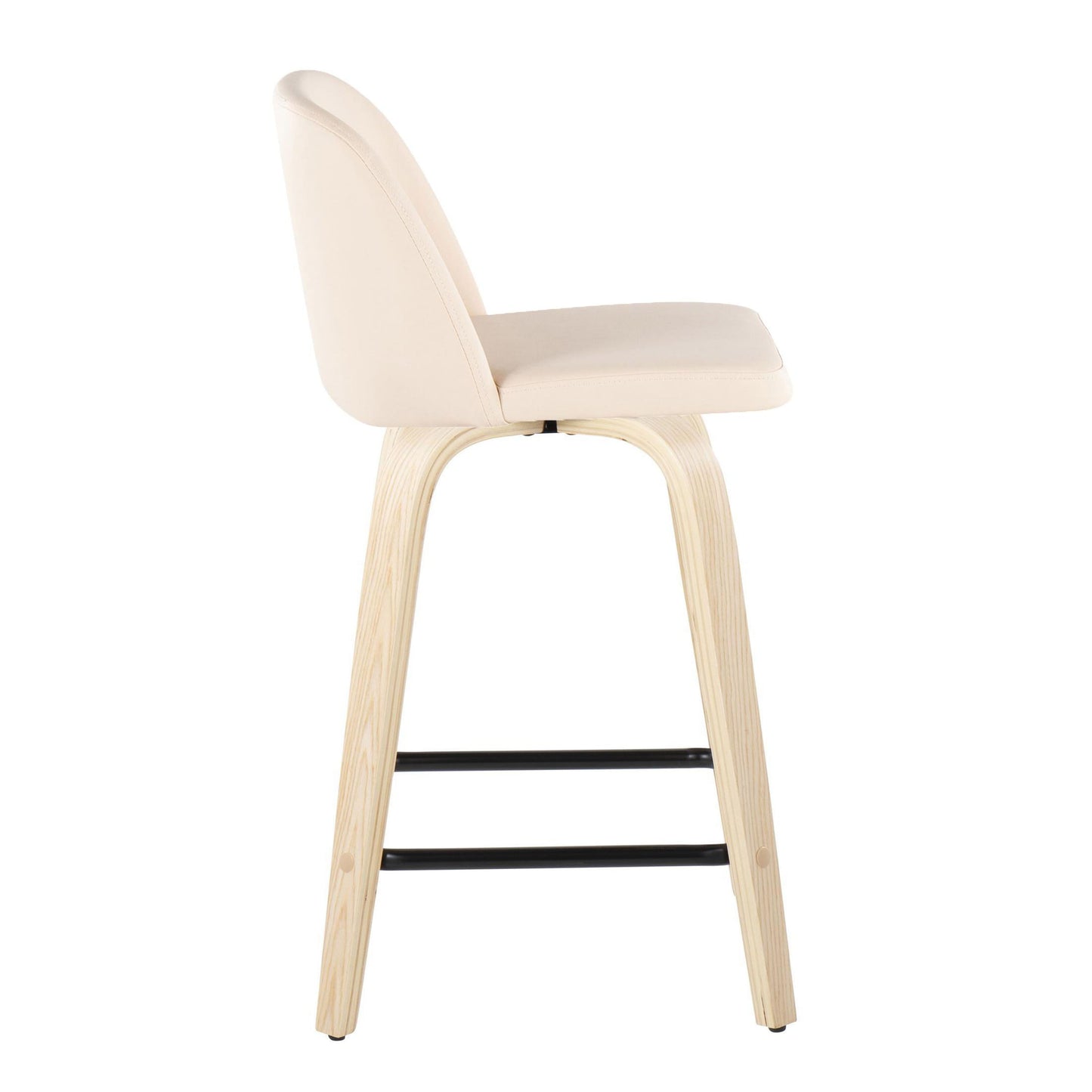 Toriano - Contemporary Fixed Height Counter Stool & Swivel And Square Footrest (Set of 2) - Natural / Cream