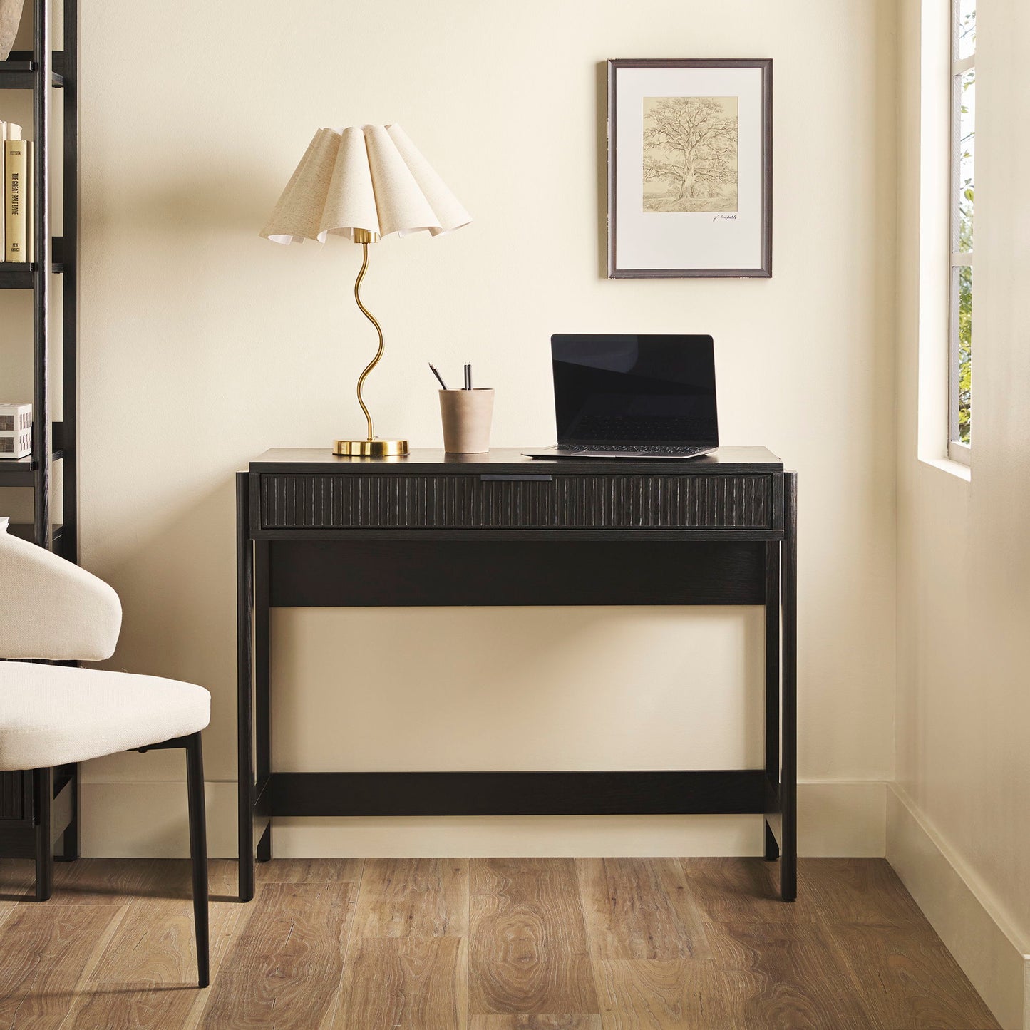 Transitional Reeded Writing Desk With Drawer - Black
