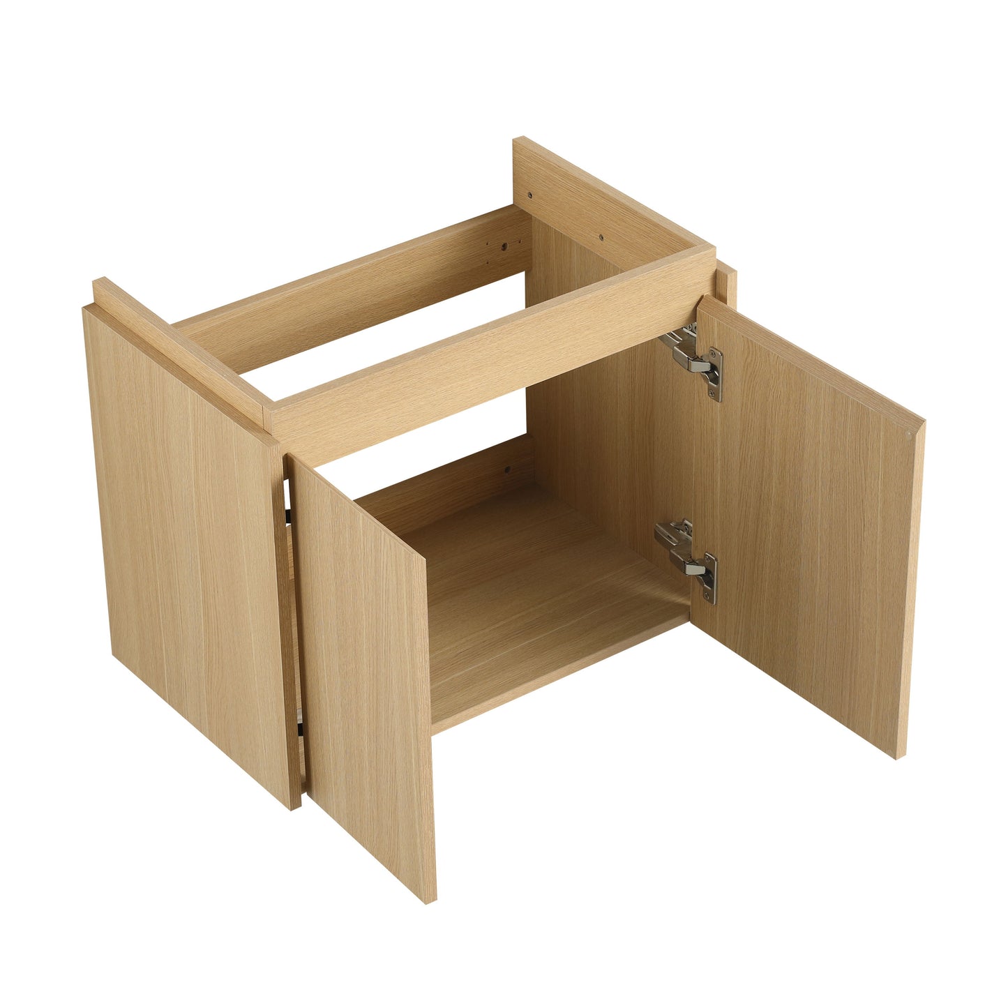 Modern 24" Bathroom Vanity With Ceramic Basin, Wall Mounted Floating Sink Combo, Wooden Storage Cabinet - Oak