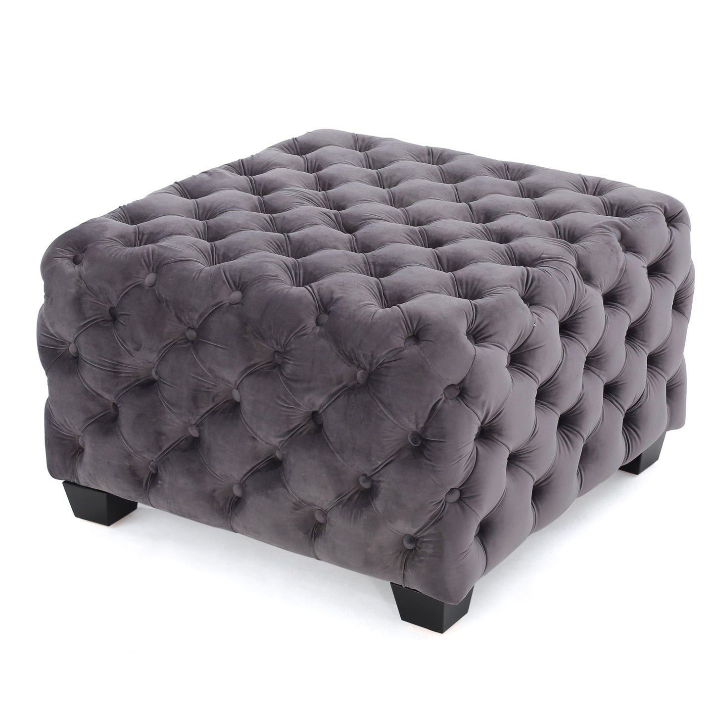 Modern Glam Velvet Ottoman With Button Tufted Diamond Stitch Design - Gray