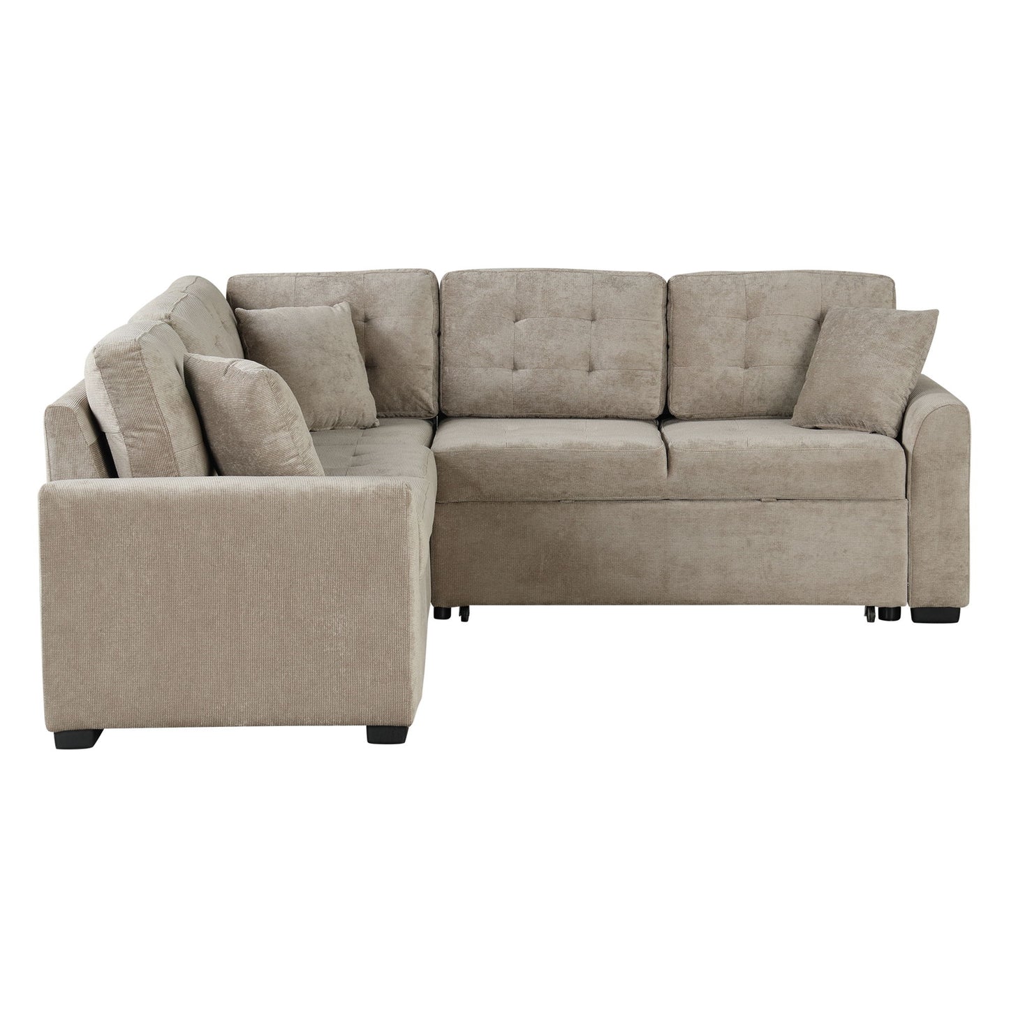 L-Shape Sofa Bed Pull-Out Sleeper Sofa With Wheels, USB Ports, Power Sockets For Living Room - Khaki