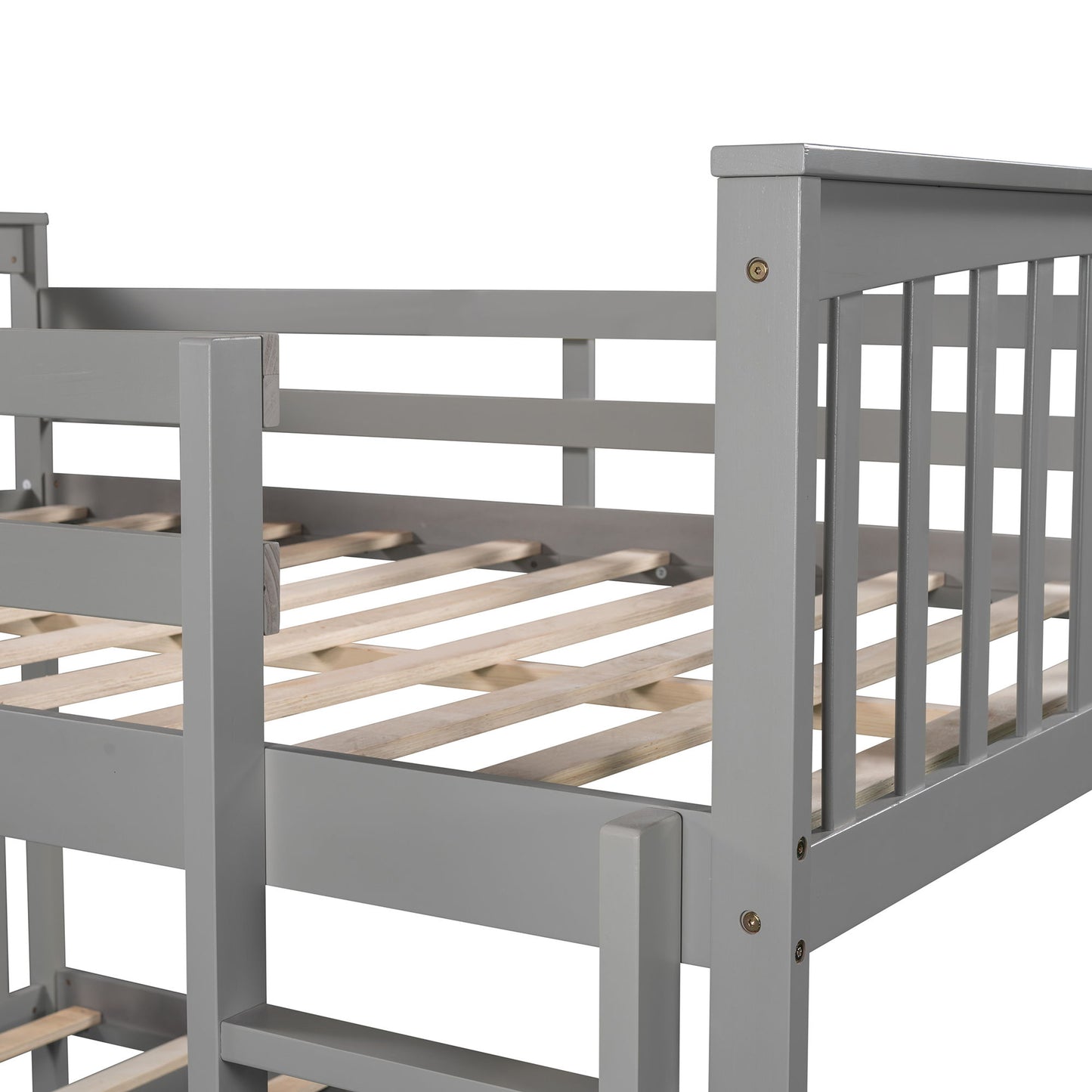 Full Over Full Bunk Bed With Ladder For Bedroom - Gray