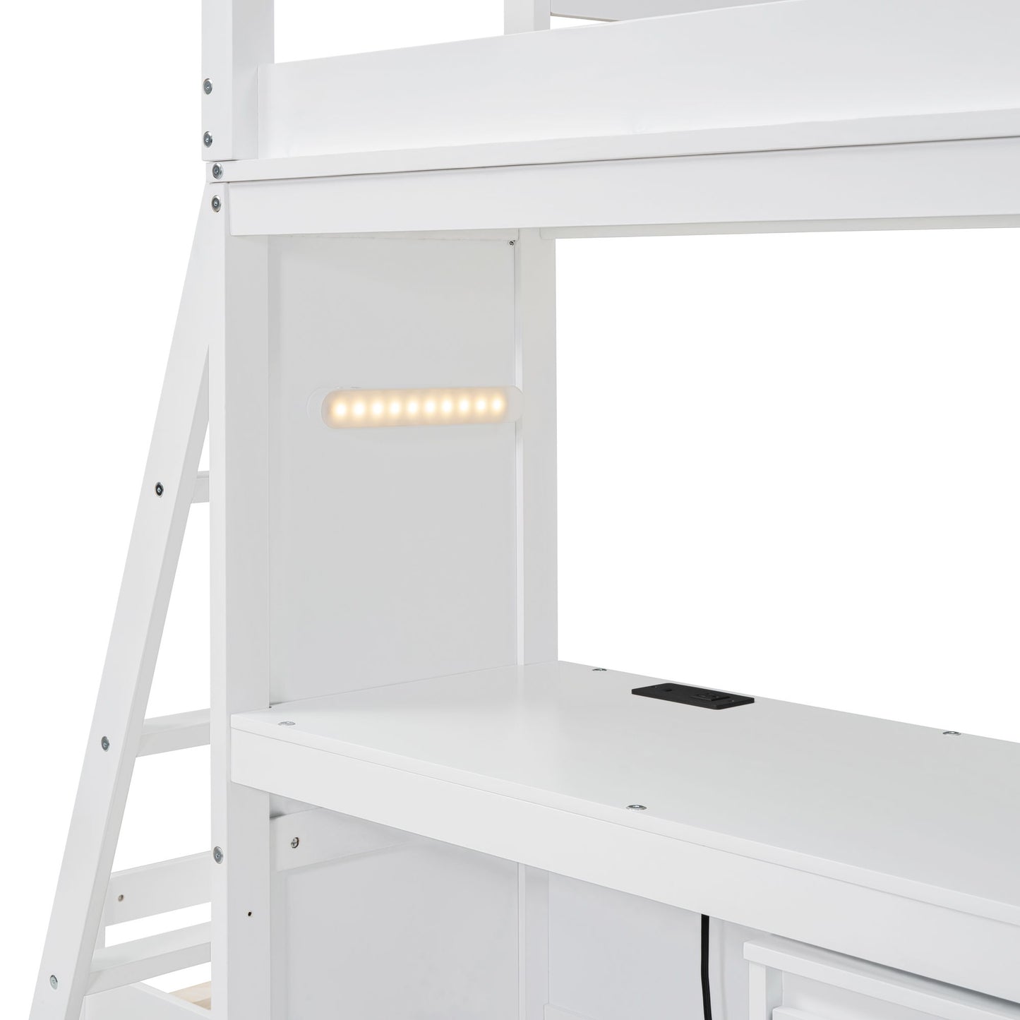Twin Over Twin Bunk Bed With LED Light And USB Ports - White