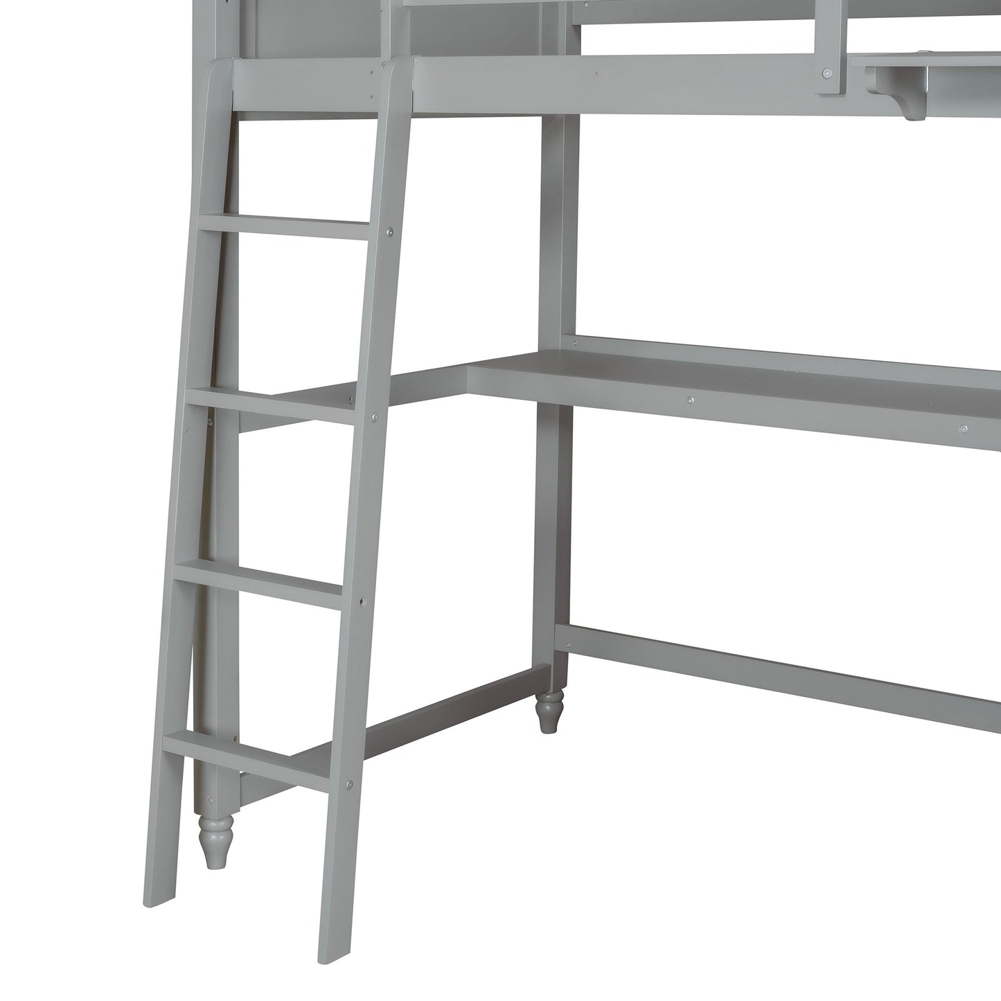 Twin Size Loft Bed With Drawers And Desk, With Shelves - Gray