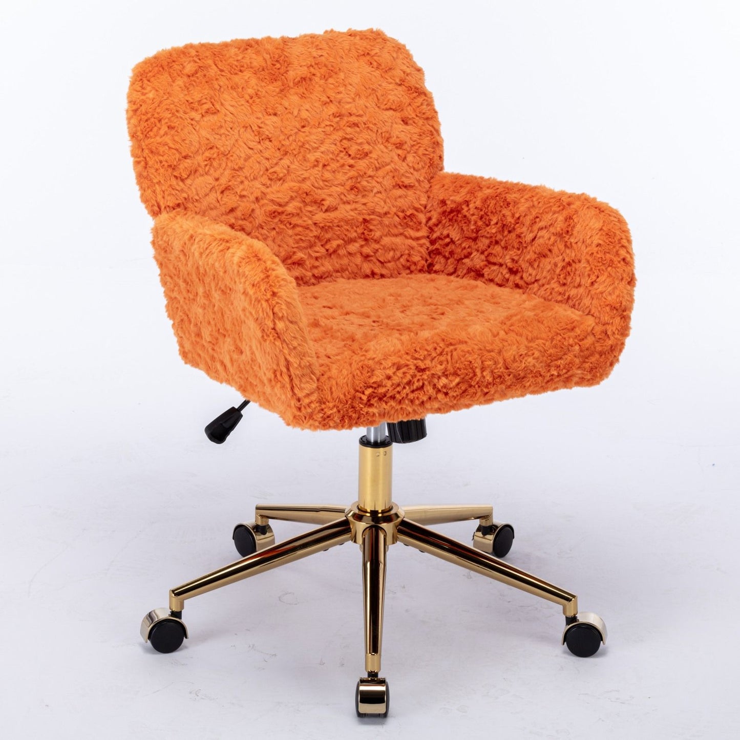 Office Chair, Artificial Rabbit Hair Home Office Chair With Golden Metal Base, Adjustable Desk Chair Swivel Office Chair, Vanity Chair - Orange