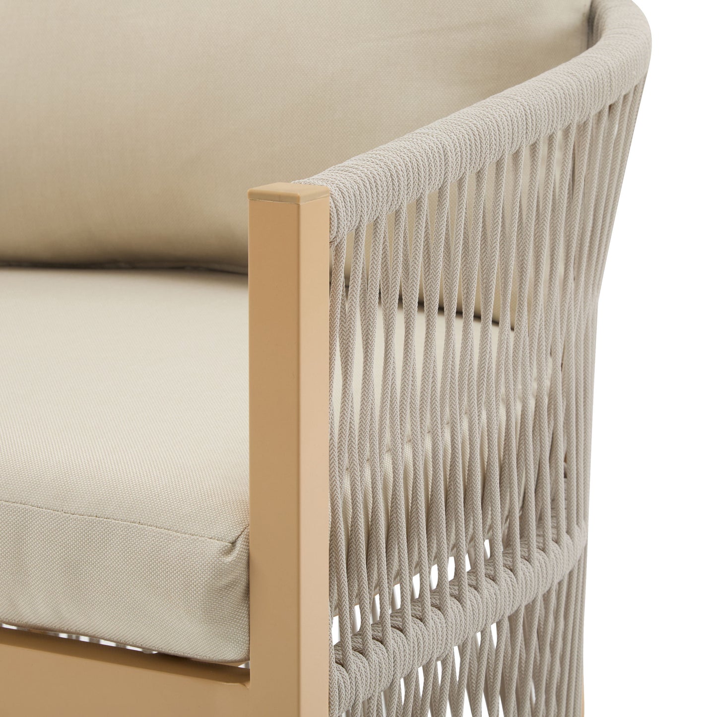 Modern Lounge Chair With Curved Aluminum Frame, Rope Weave Design, And Cushioned Comfort For Outdoor Living - Beige / Natural